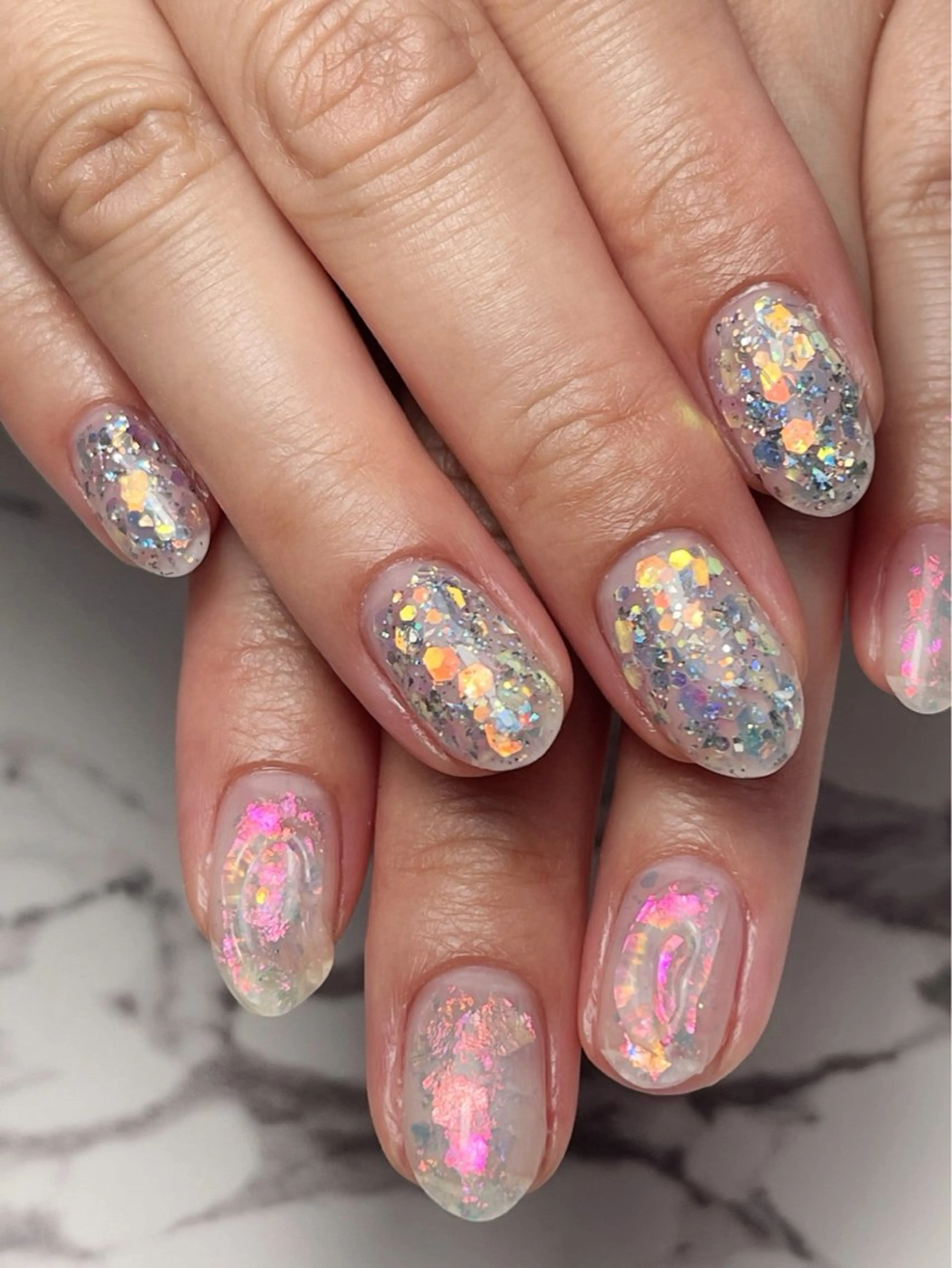 ネイル オーロラネイル ラメ(グリッター) ぷっくりネイル ハンドネイル LUNA BELLEのネイルデザイン