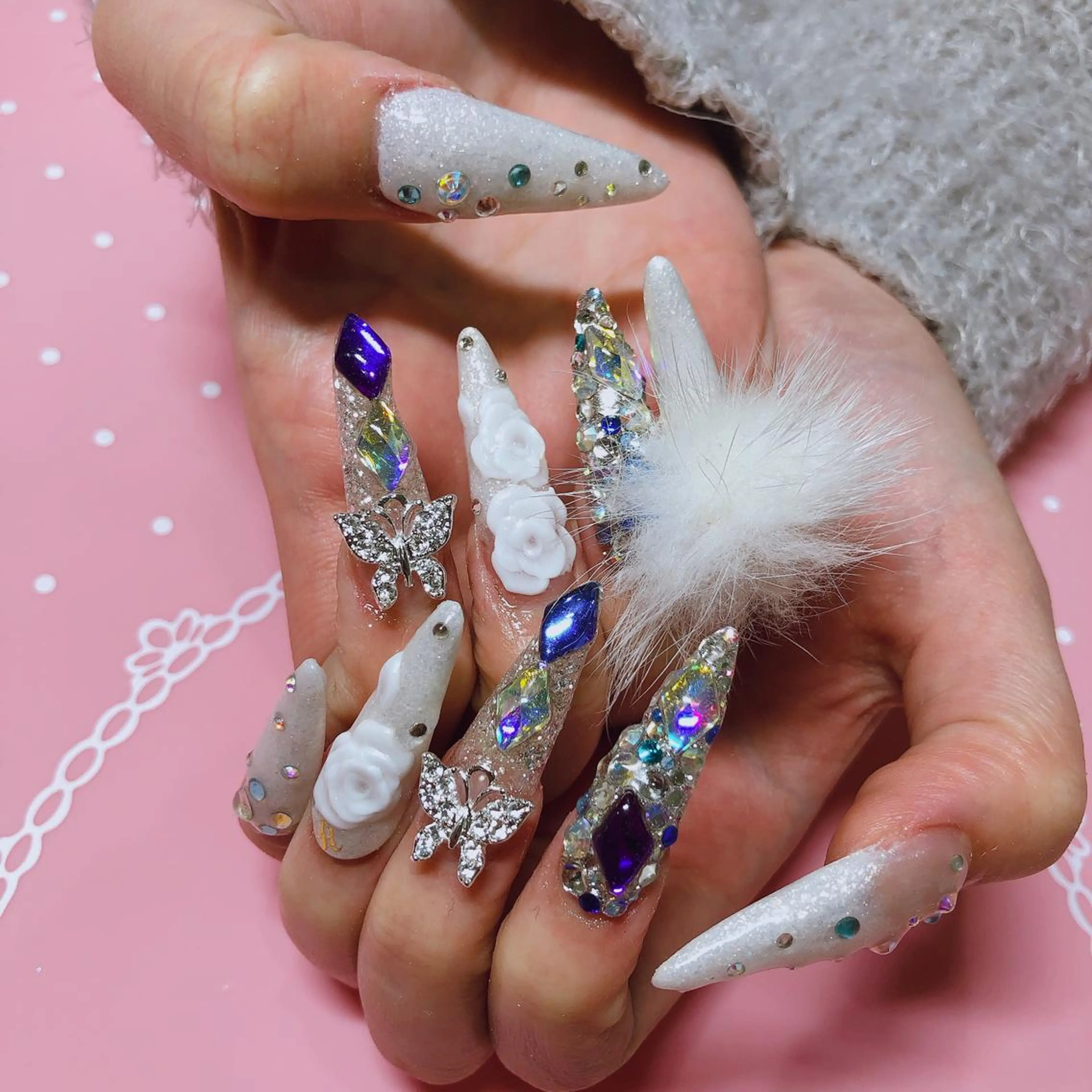 ロング ネイル ストーンネイル ハンドネイル 《LB》ラブリエ Nail&eyeのマツエク・マツパデザイン