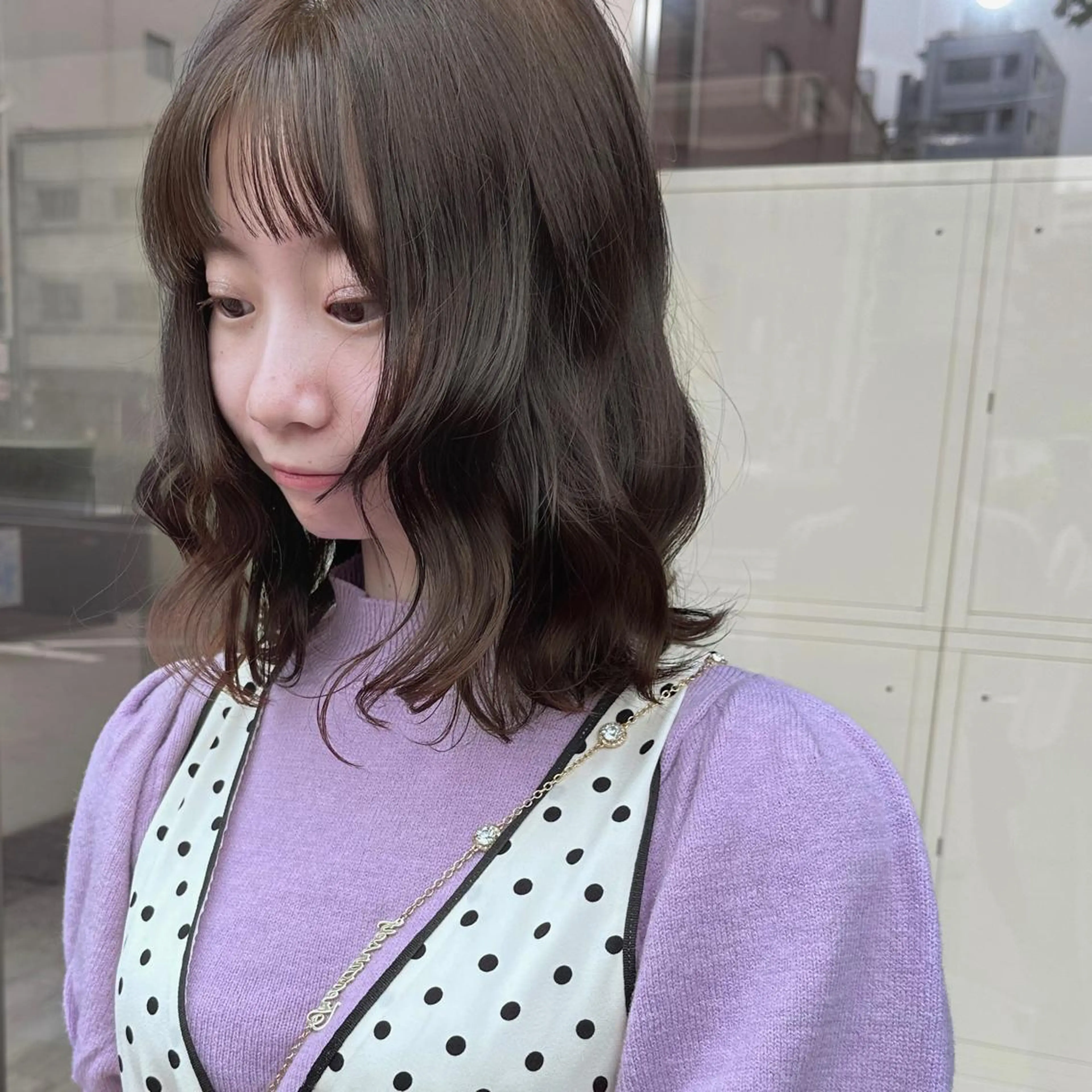 ミディアム カラー ベージュカラー オリーブベージュ レイヤー/高橋 みく /池下/千種のヘアスタイル