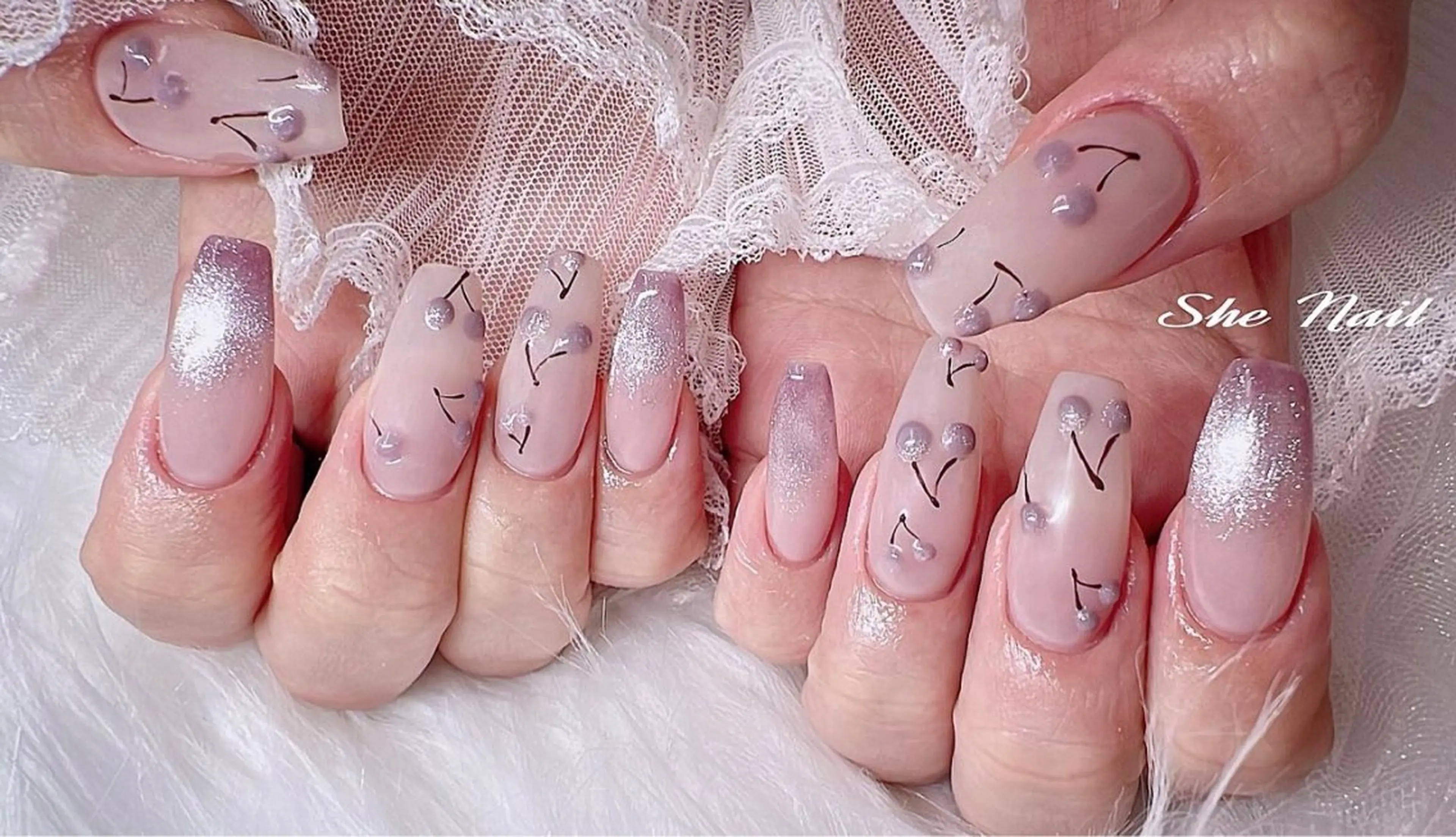 ネイル チークネイル 長さ出し フレンチネイル ガラスフレンチ ハート She   Nail所属・ISA_ BELLAのネイルデザイン