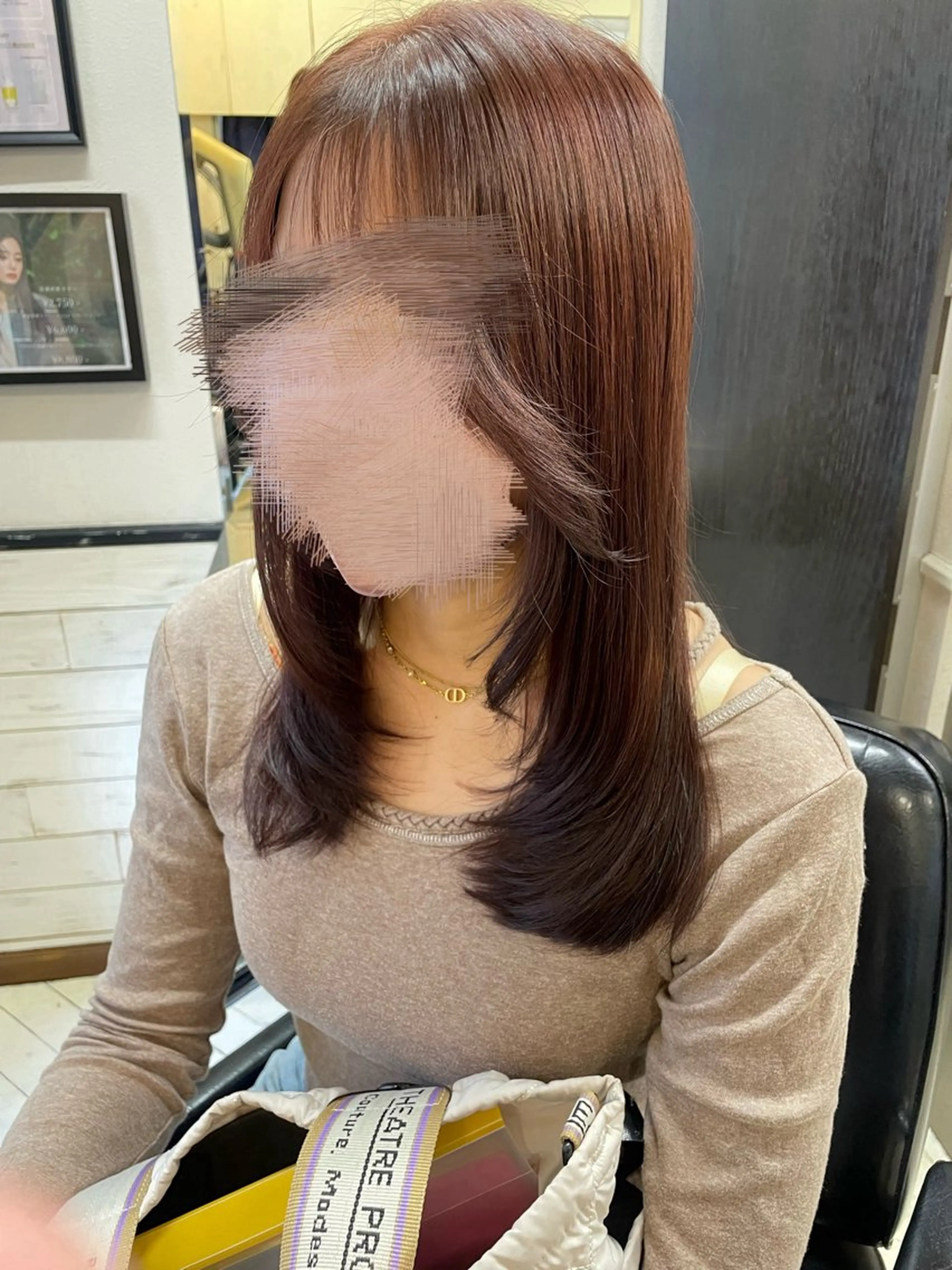 セミロング カラー 顔まわりレイヤー 顔周りカット レイヤーカット 【ヌーベルバレ】 ゆきみのヘアスタイル