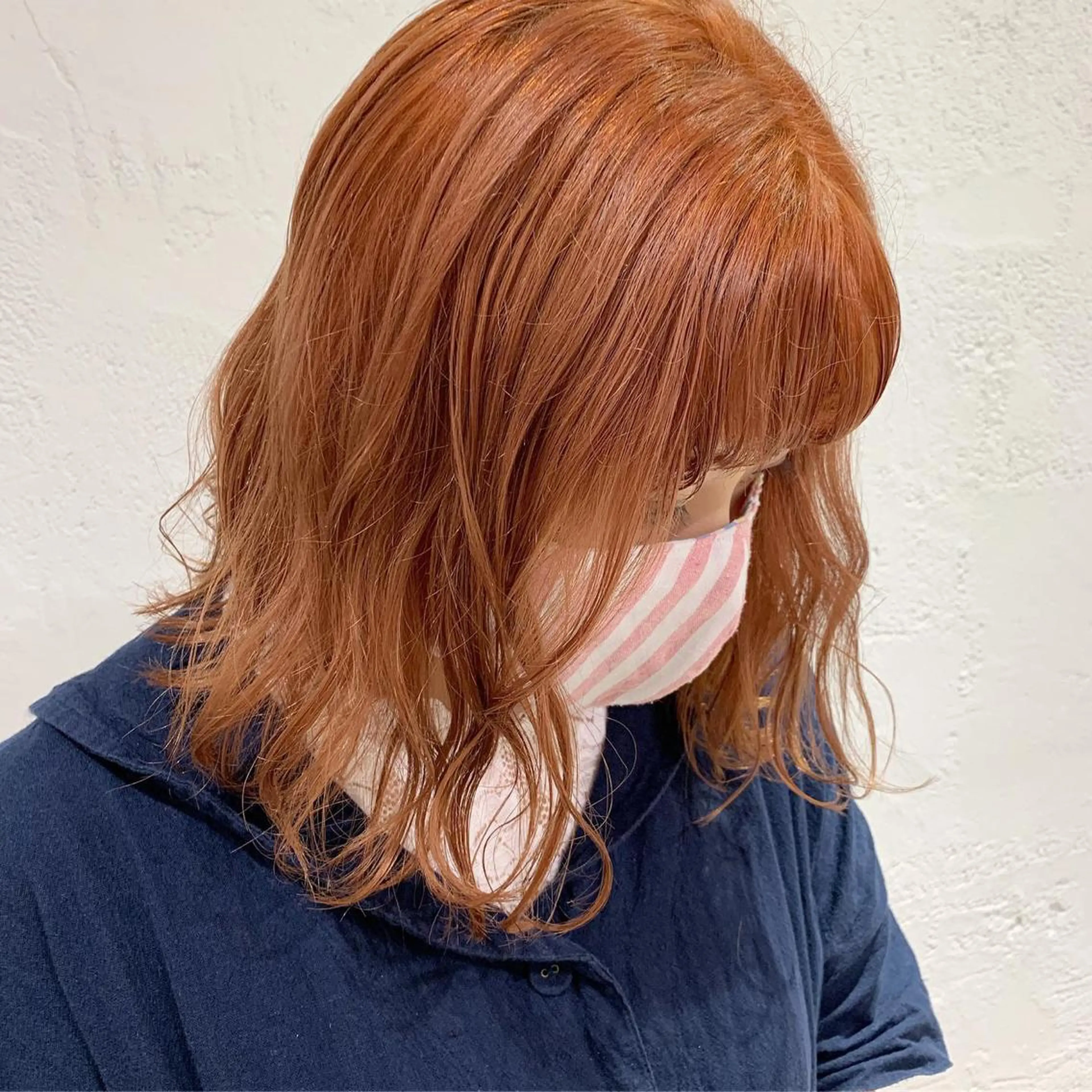 ミディアム カラー ヘアアレンジ オレンジ 🫧透明感カラー/ ボブ/小笠原汐海🪽のヘアスタイル