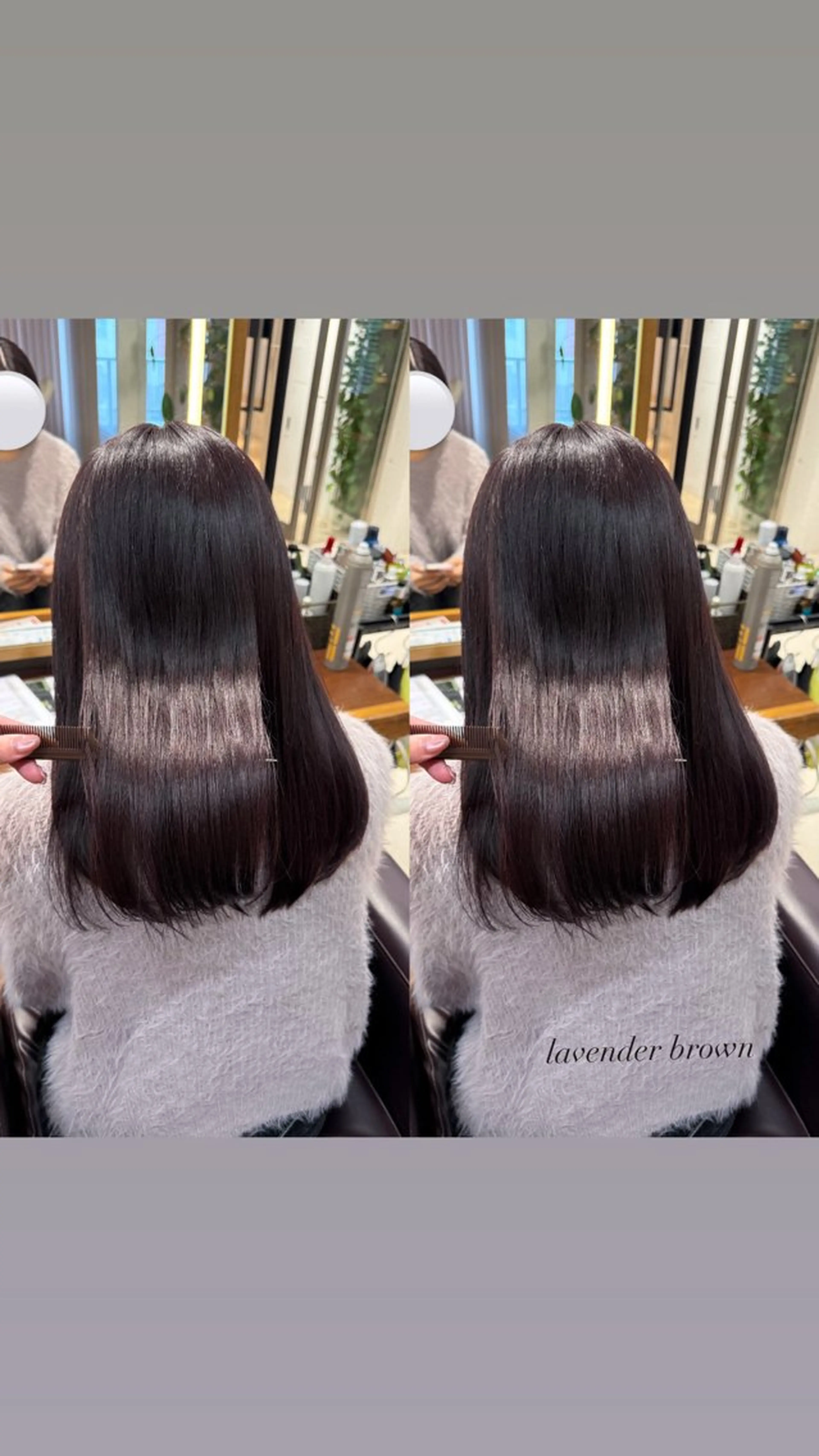 セミロング カラー ブラウンカラー ラベンダーカラー ラベンダーブラウン カット ヘアカラー 艶カラー/ ストレート/くるみのヘアスタイル