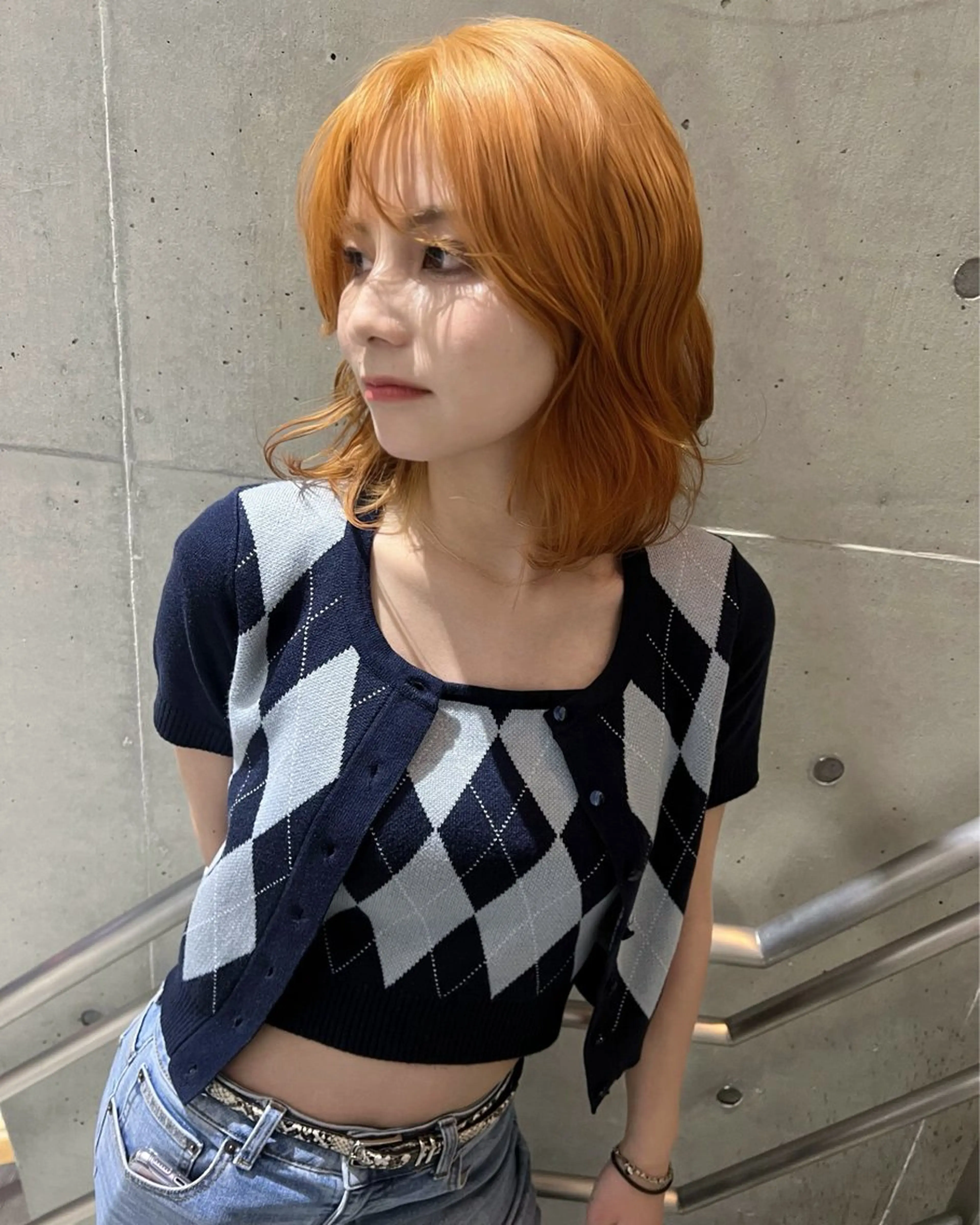 セミロング カラー ダブルカラー オレンジ イエローカラー 名古屋美容室 Sopiリナのヘアスタイル