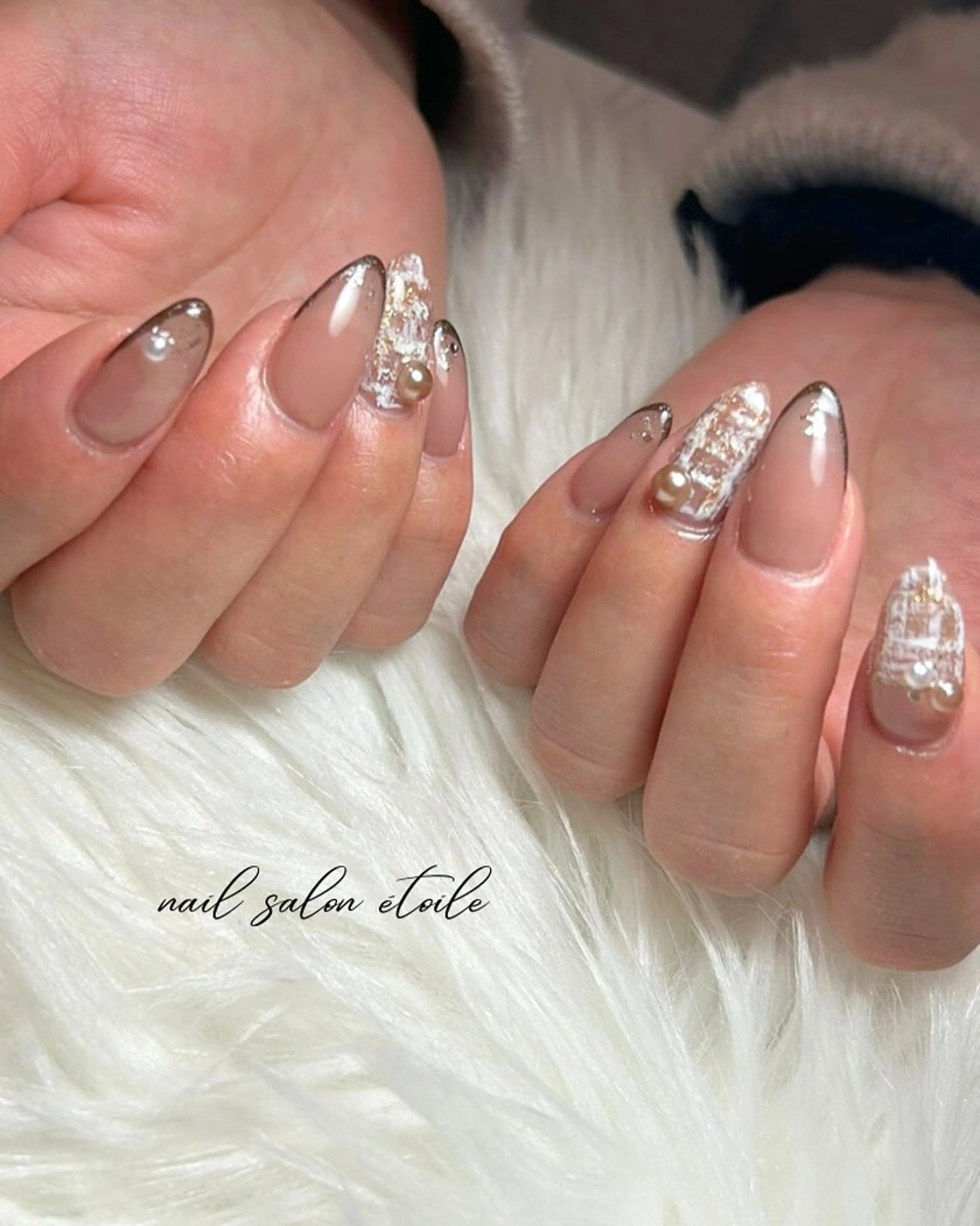 ネイル ブラウン フレンチネイル ツイードネイル ハンドネイル nail salon étoileのネイルデザイン