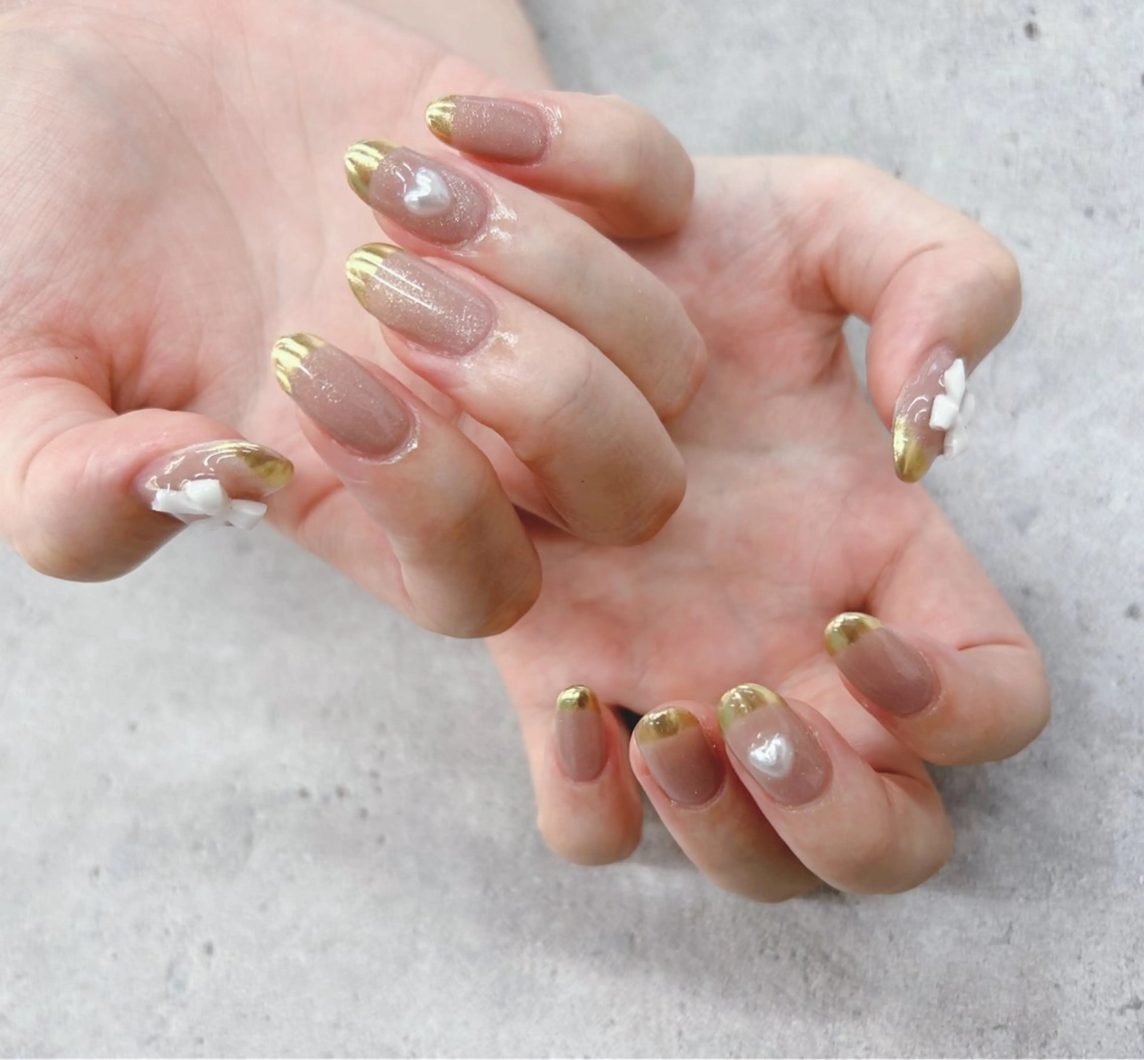 ネイル フレンチネイル ハート ミラーネイル ニュアンスネイル リボン ハンドネイル Nail Salon agré所属・agré ネイルサロン　アグレのネイルデザイン