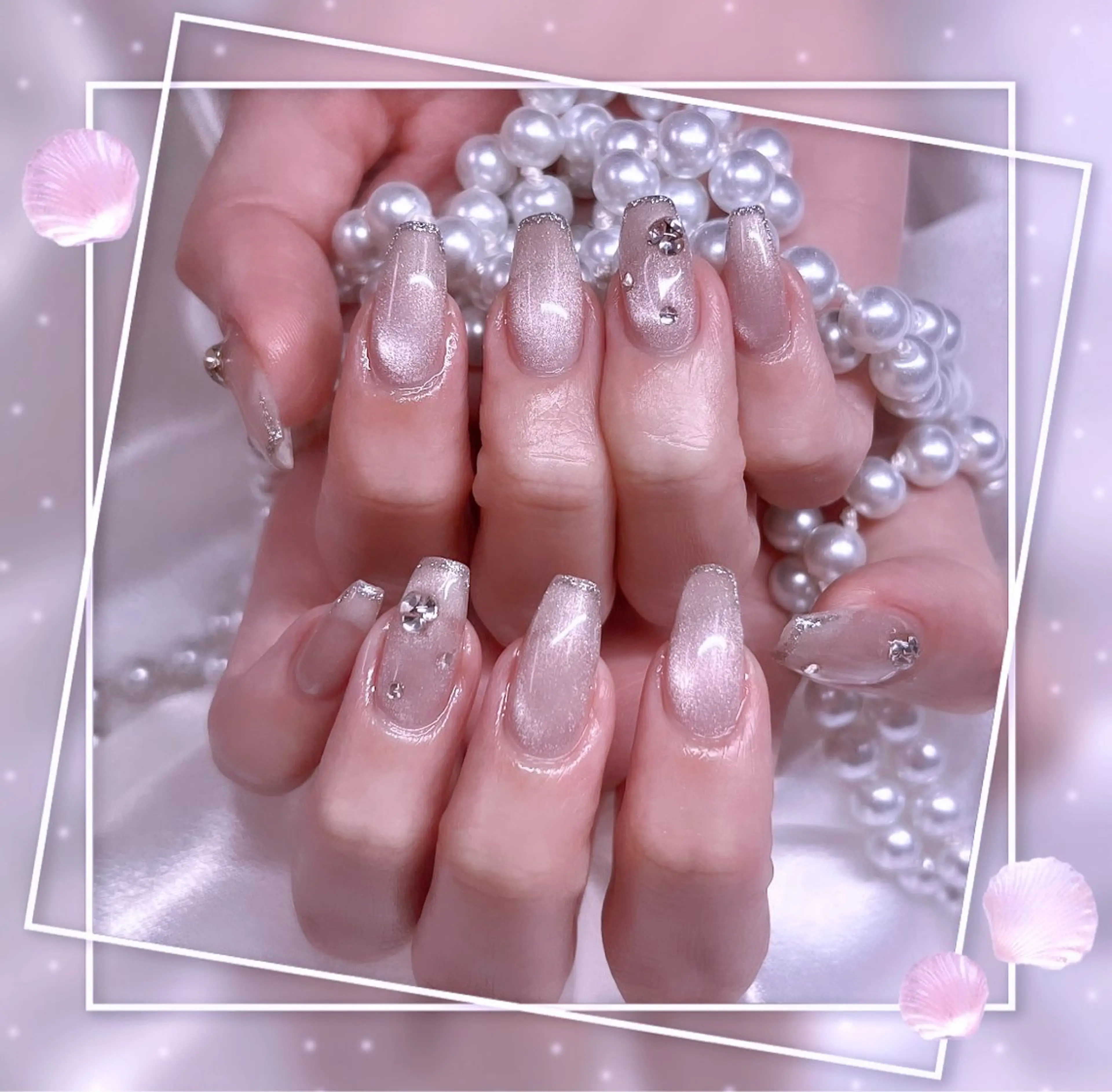 ネイル グラデーション キラキラネイル 韓国ネイル マグネットネイル ピンク ハンドネイル Chill Nailsalonのネイルデザイン
