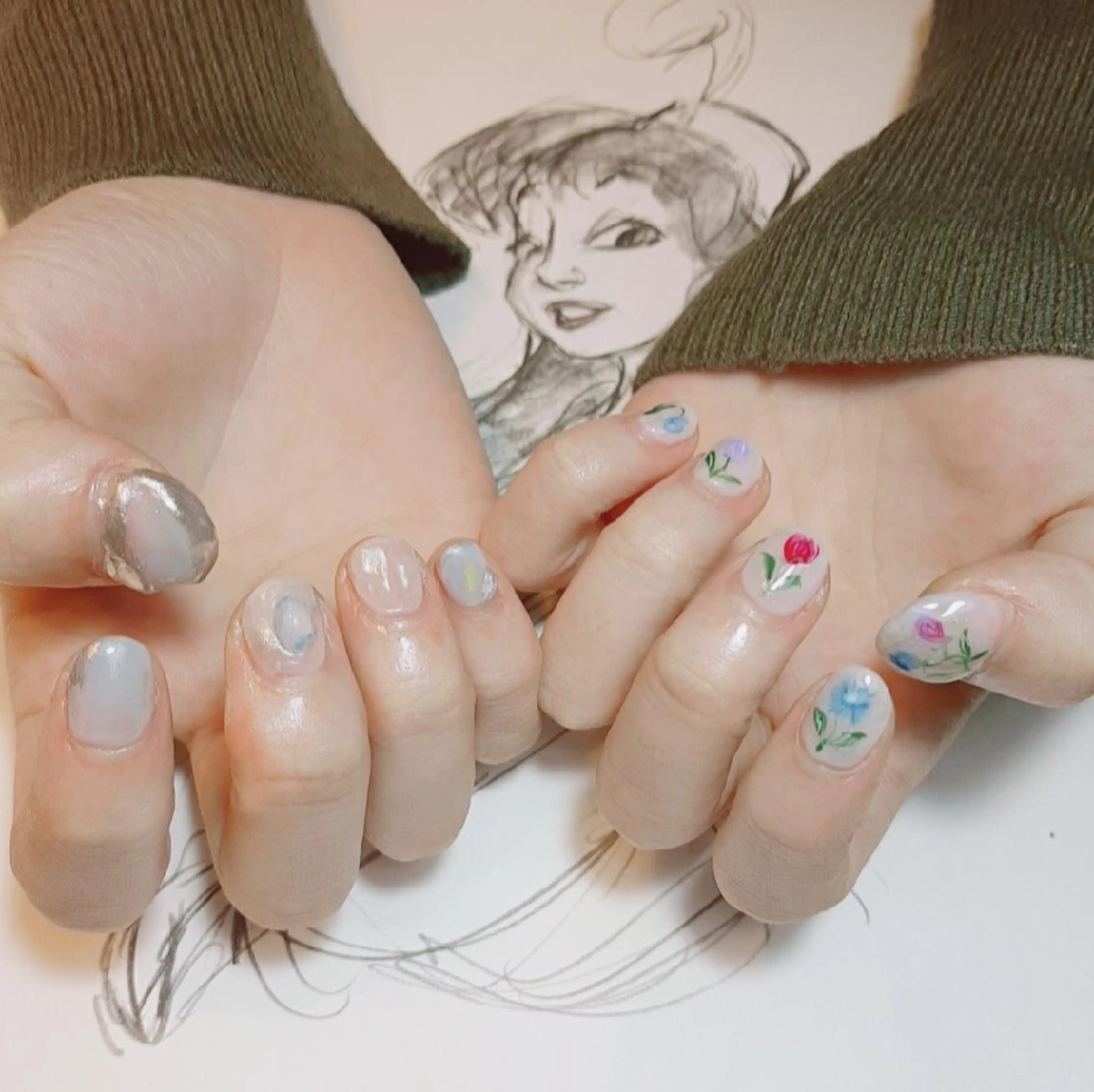 ネイル フラワーネイル ミラーネイル owlnail /持込みデザイン専門のネイルデザイン