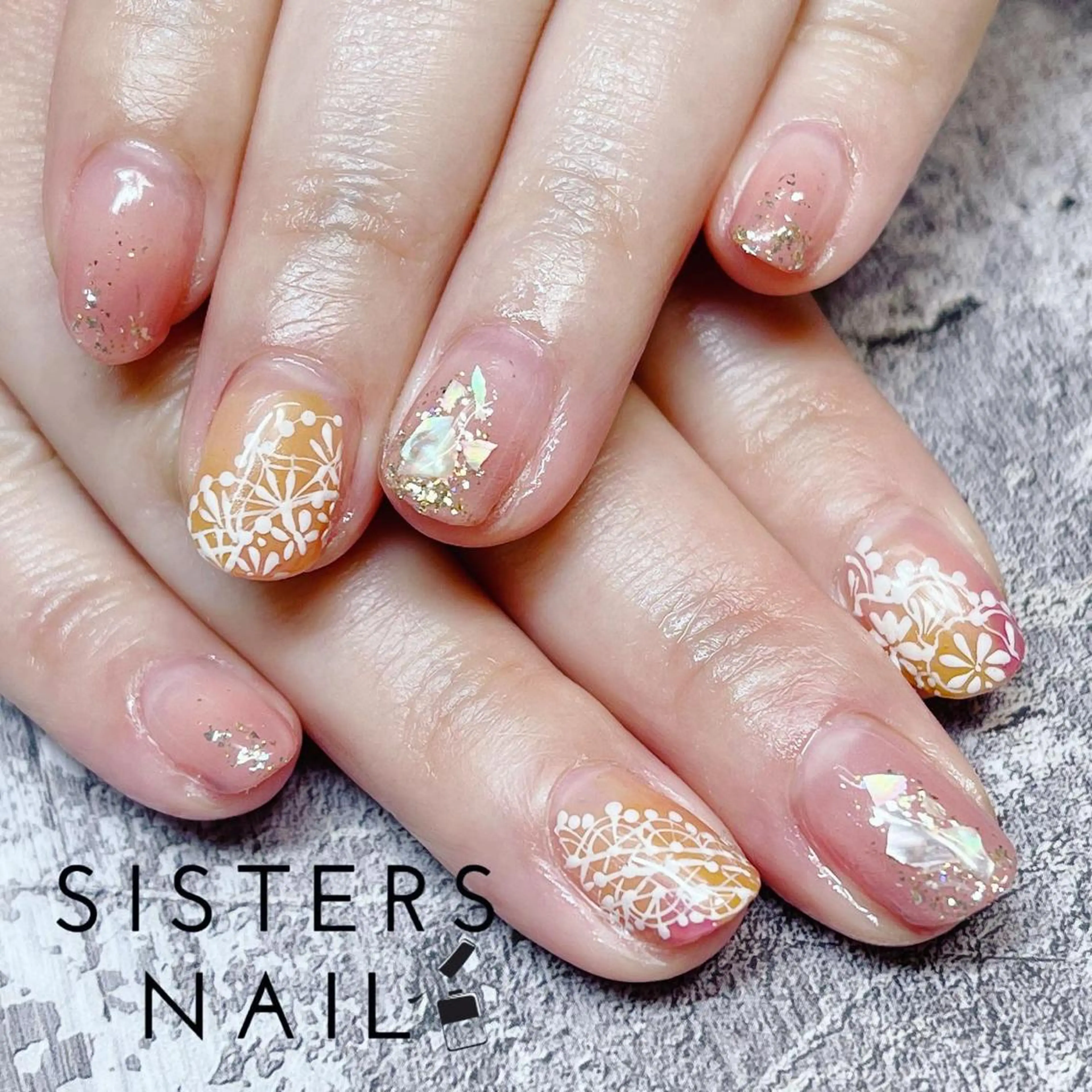 ネイル アートネイル グラデーション レース オフィスネイル ピンク sisters nail.fのネイルデザイン