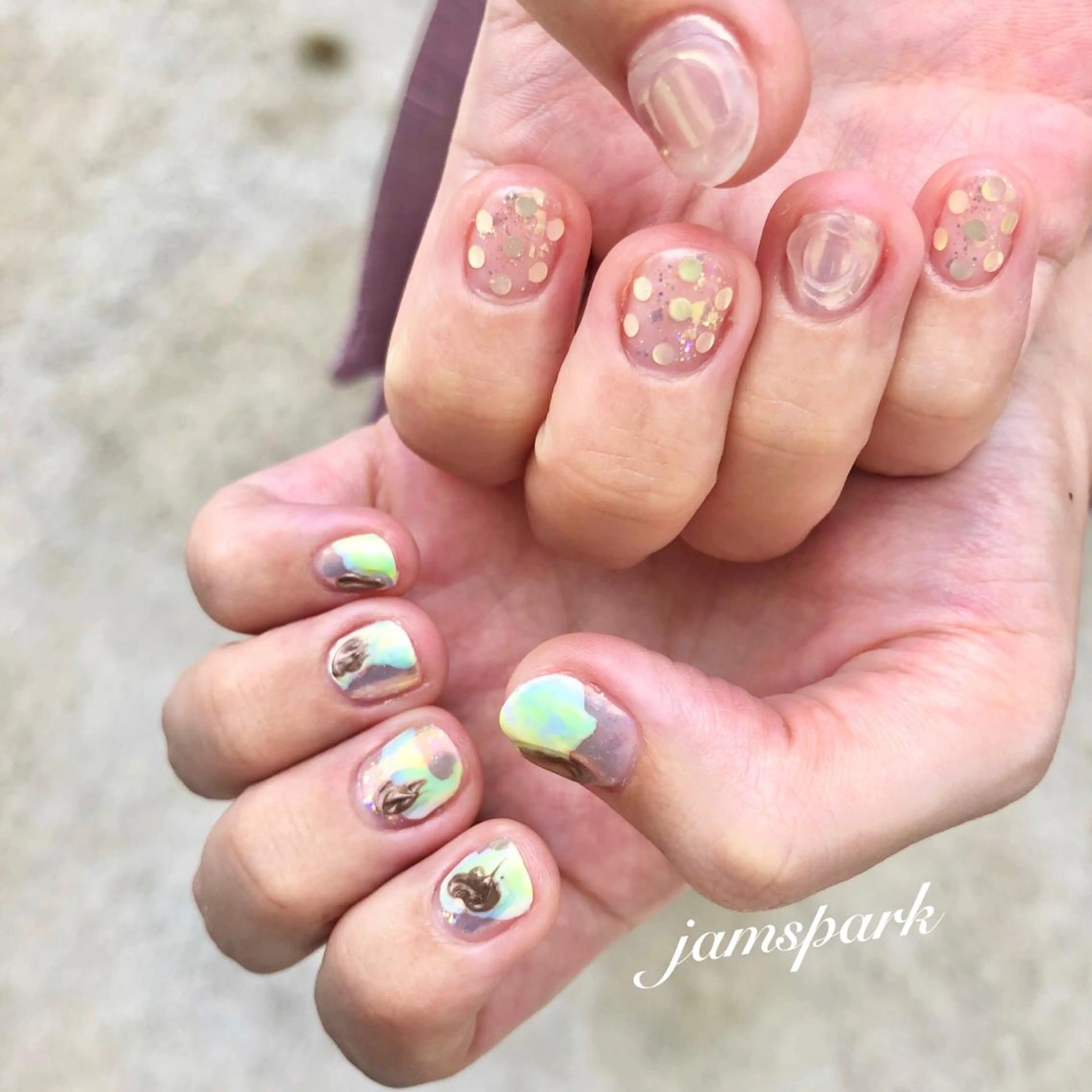 ネイル クリアネイル ドット キラキラネイル ラメ(グリッター) ミラーネイル ハンドネイル jamspark ✨のネイルデザイン