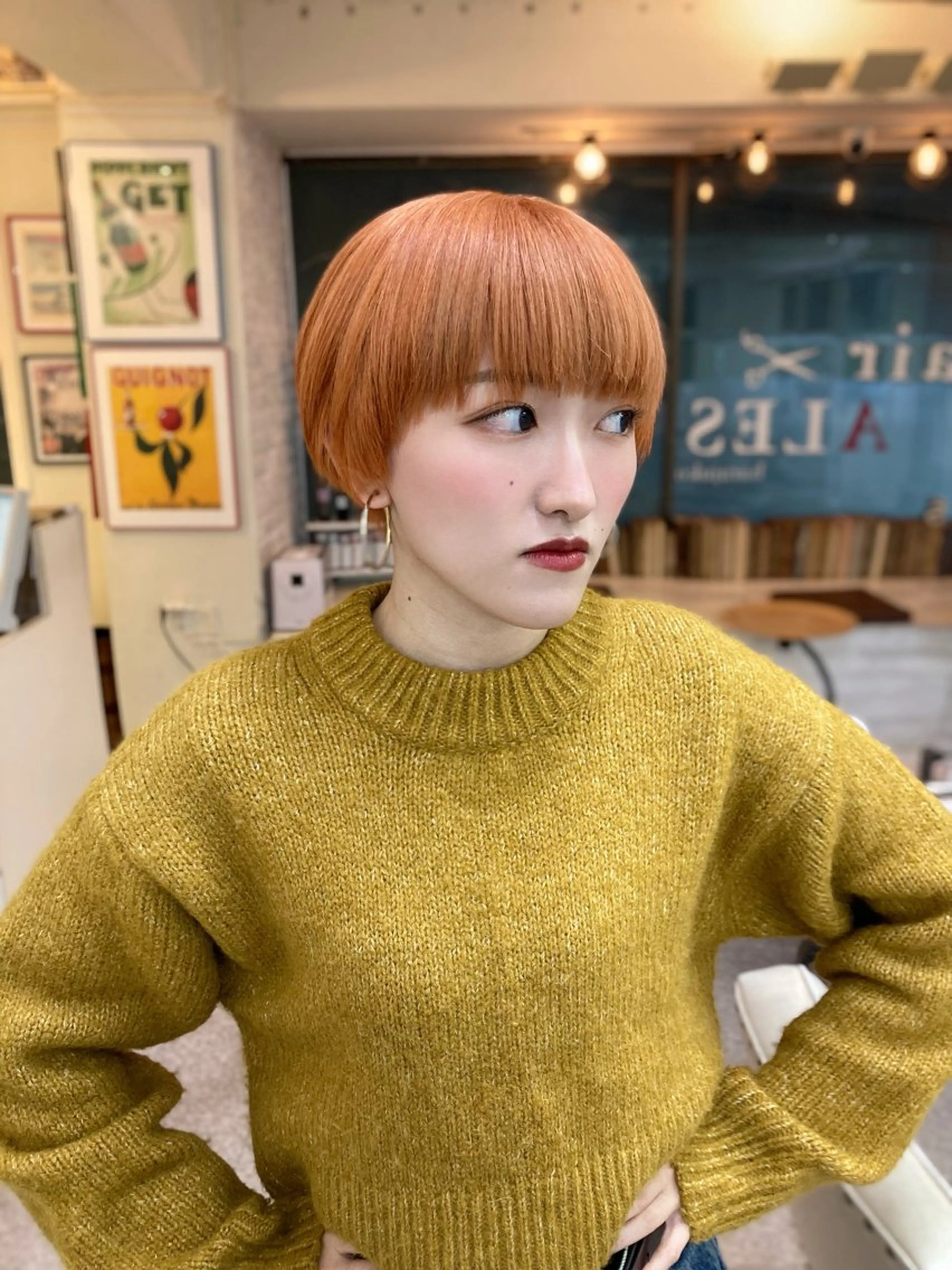 ショート カラー オレンジ カット ヘアカラー トリートメント ウルフレイヤー エクステ/kokiのヘアスタイル