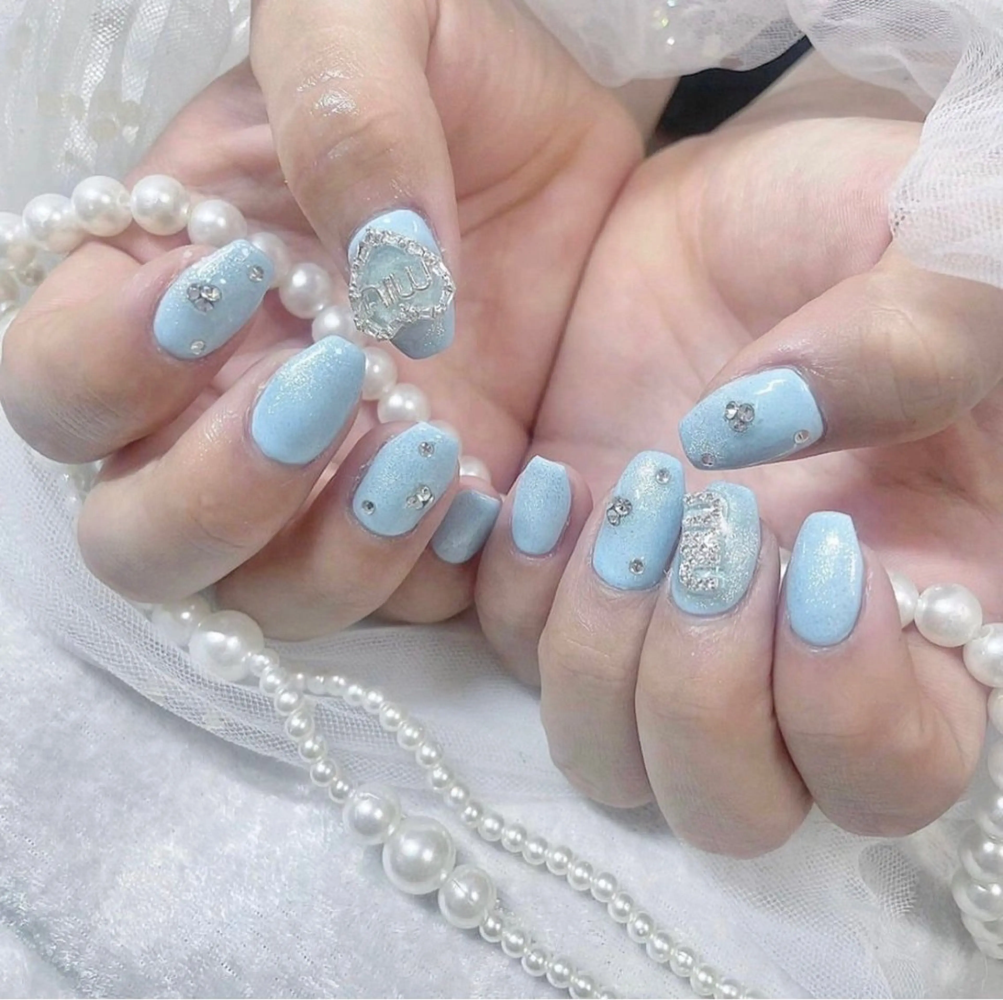 ネイル アートネイル ブルー ワンホンネイル ハンドネイル Kanako 💫のネイルデザイン