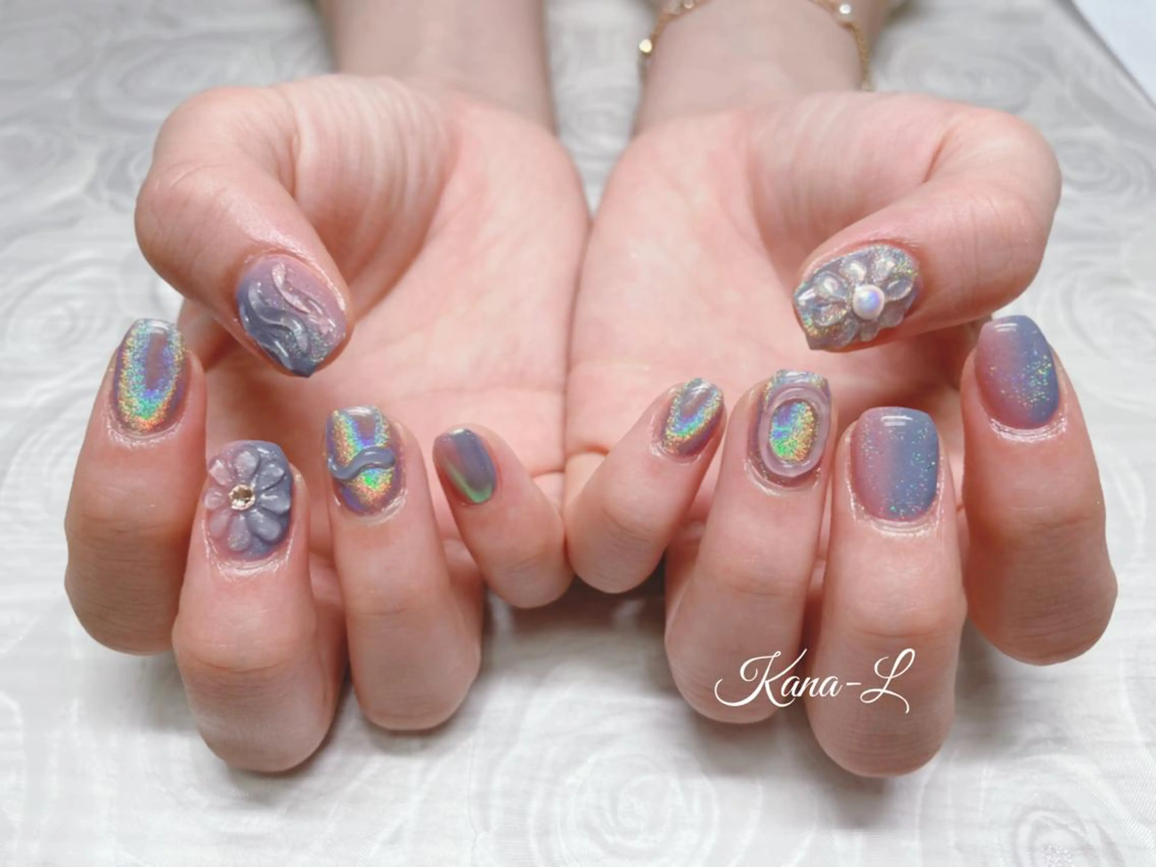 カラー ネイル ユニコーンカラー フラワーネイル キラキラネイル ぷっくりネイル 芦辺 香奈のネイルデザイン