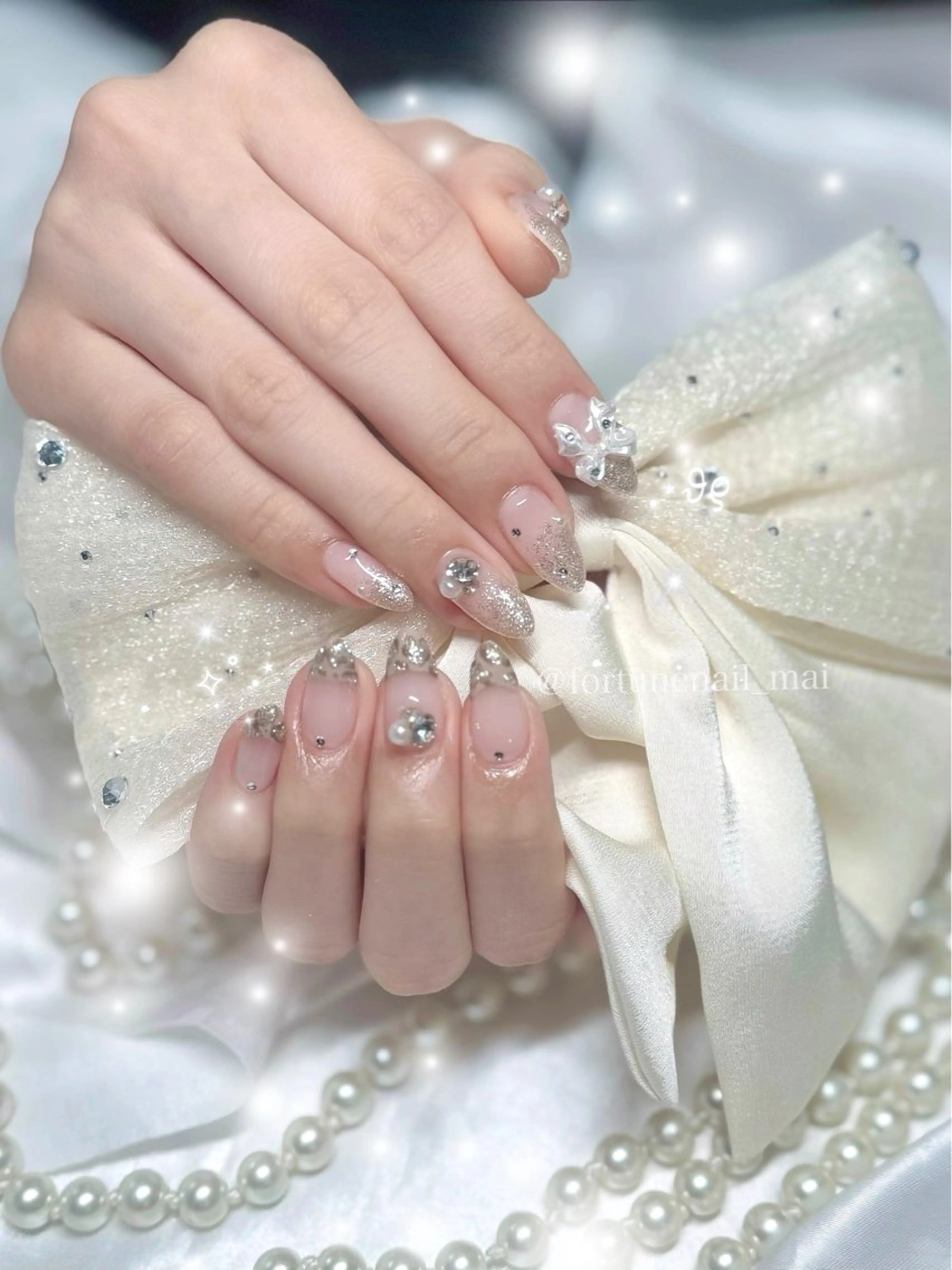 ネイル ガーリー キラキラネイル ハンドネイル 🎀Mai 🎀2/23空✩.*のネイルデザイン