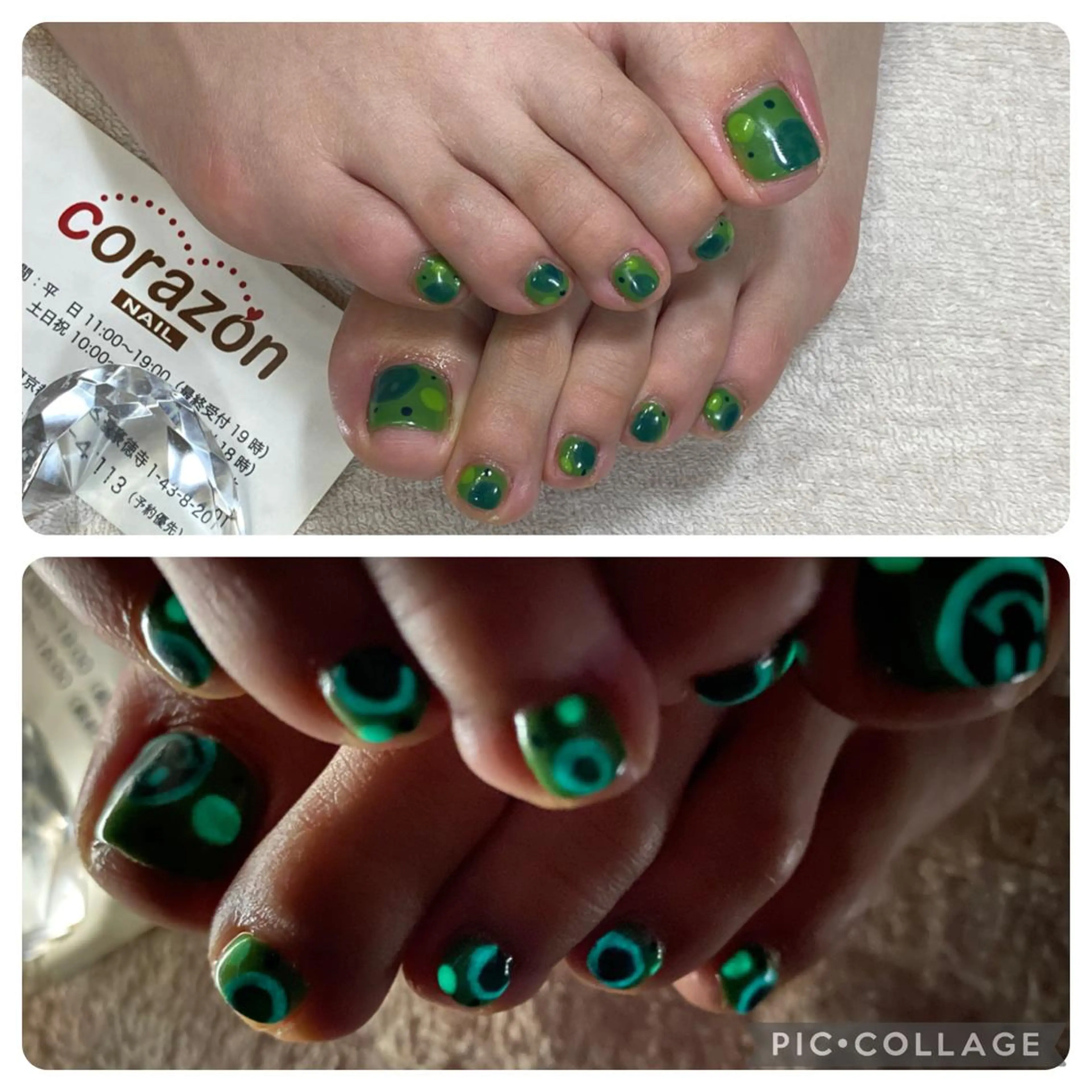ネイル アートネイル ドット フットネイル グリーン フットネイル corazon所属・ネイリスト aicoのネイルデザイン
