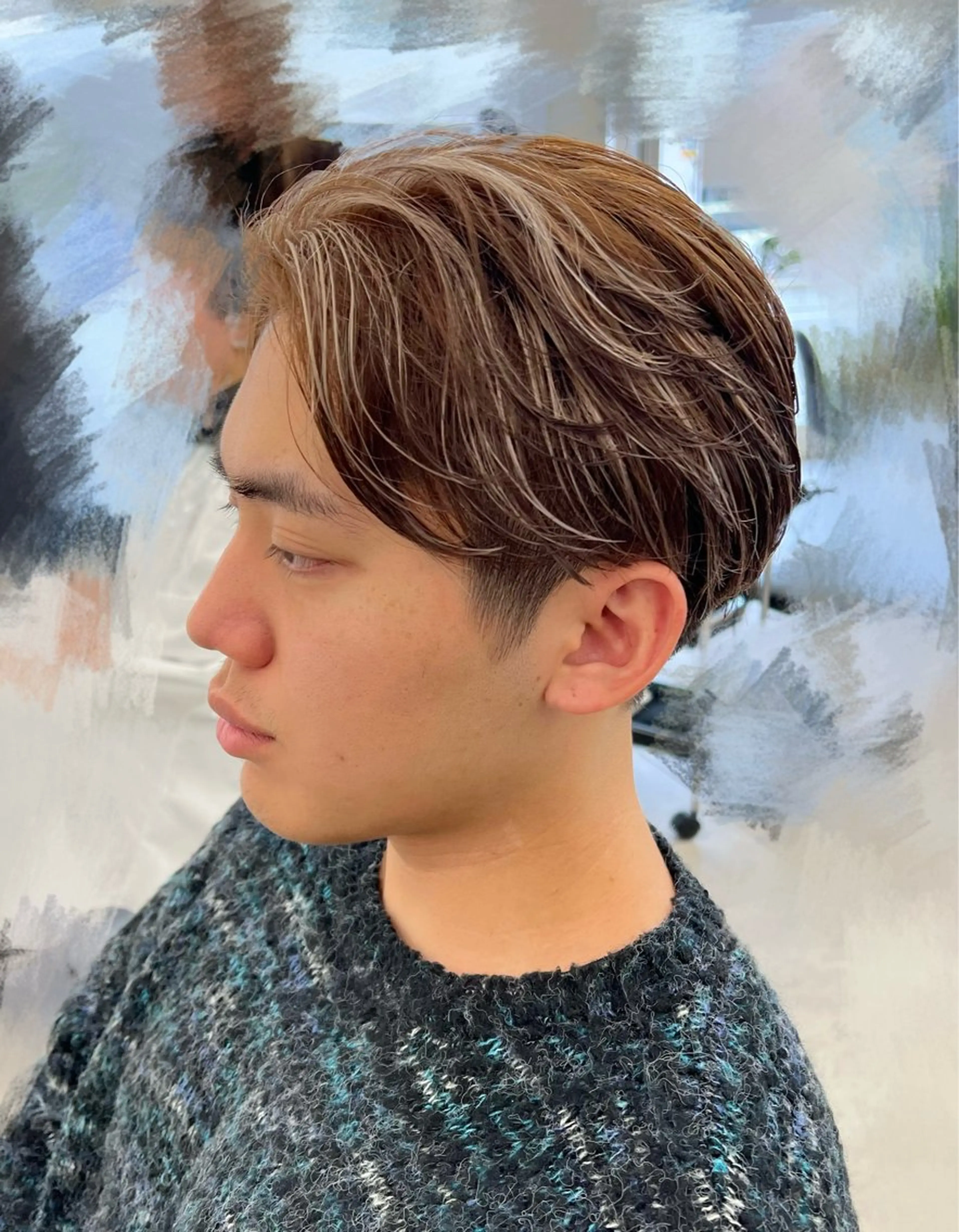 ショート カラー パーマ メンズ メンズハイライト メンズパーマ ハイライトカラー ハイライト カット メンズパーマ特化/髪 質改善艶カラー/椿原のヘアスタイル