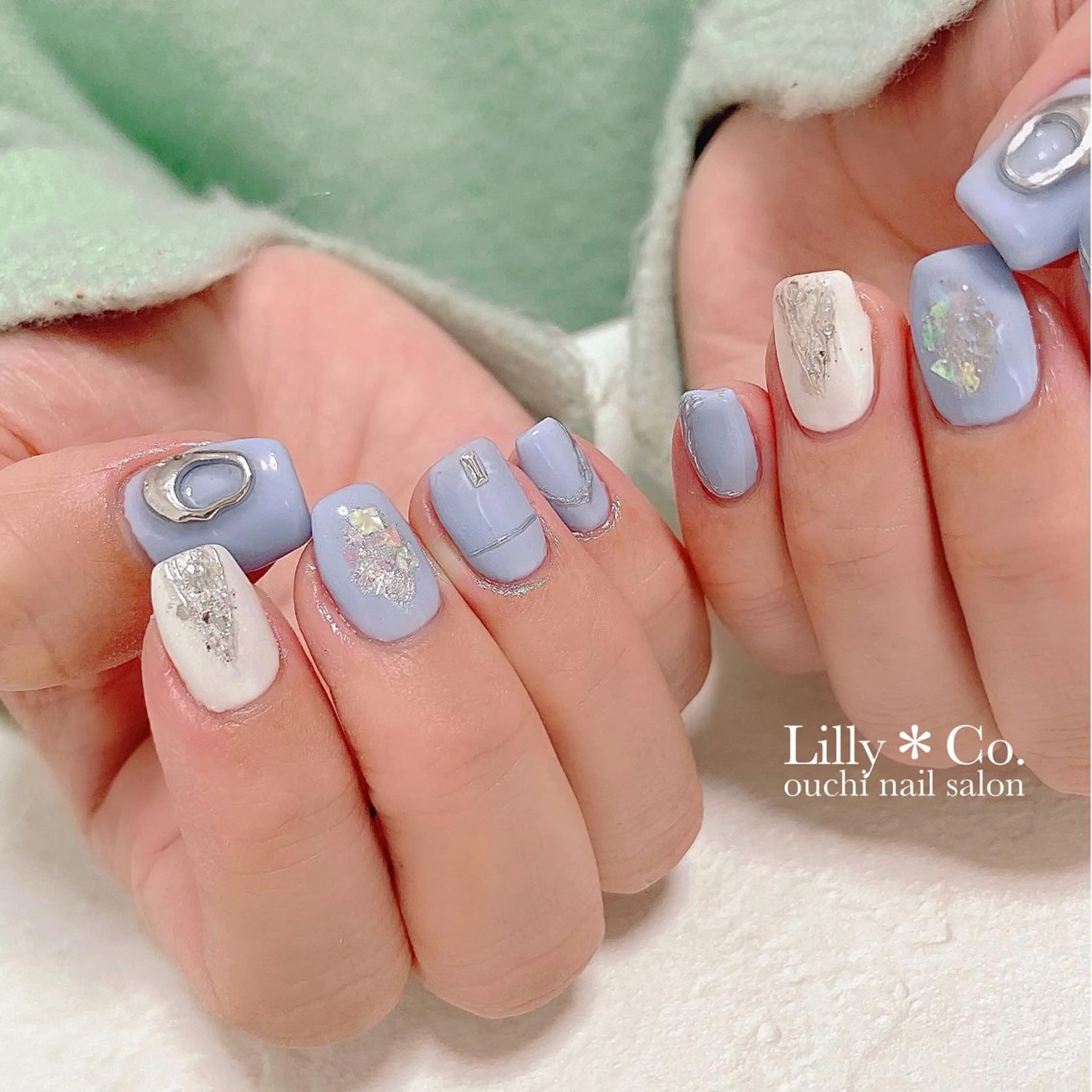 ネイル ブルー パステルネイル パープル ハンドネイル ハンドケア Lilly Co.のネイルデザイン