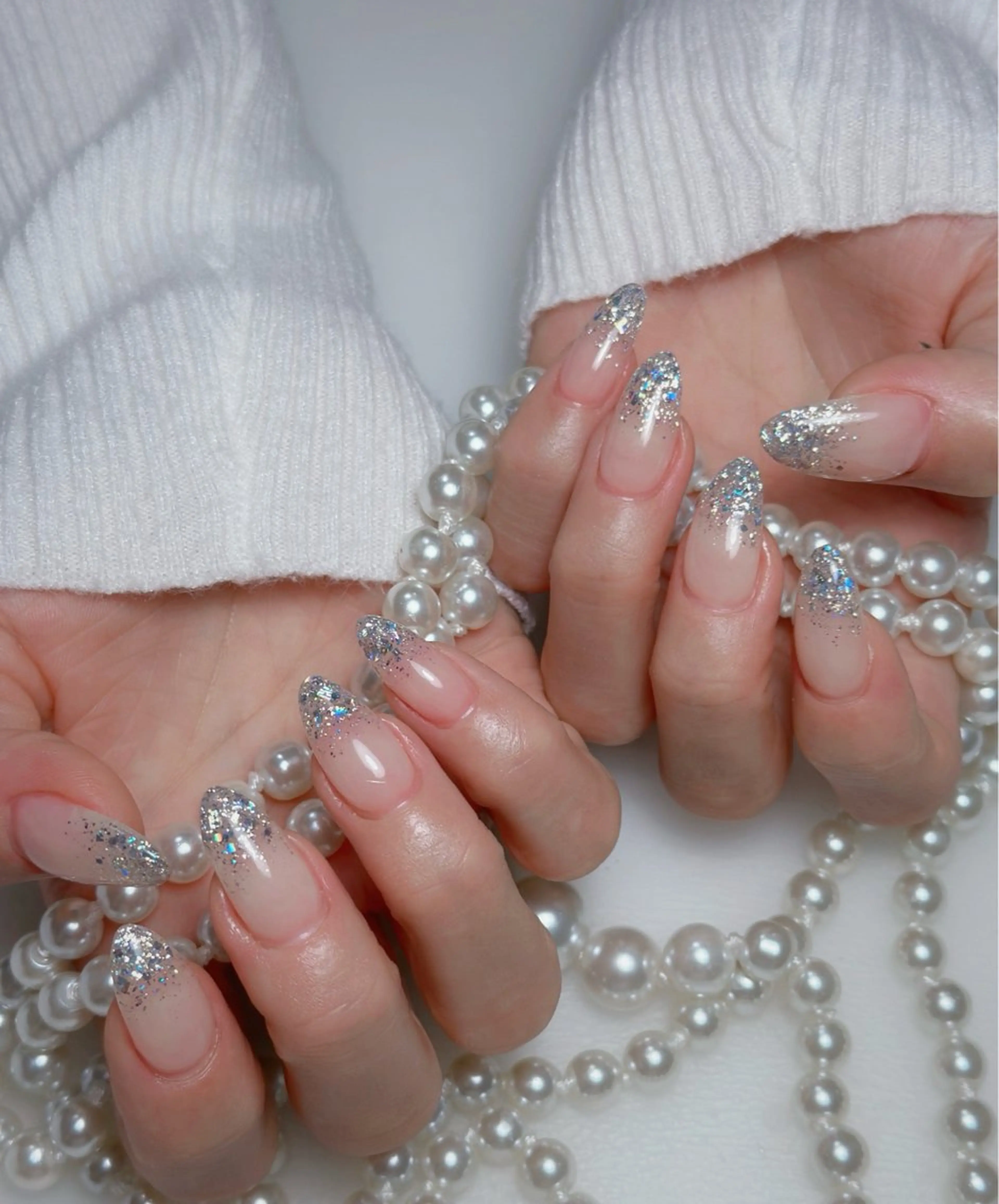 ネイル オーロラネイル 長さ出し フットネイル 韓国ネイル ラメ(グリッター) 👍thumbs up nail👍のネイルデザイン