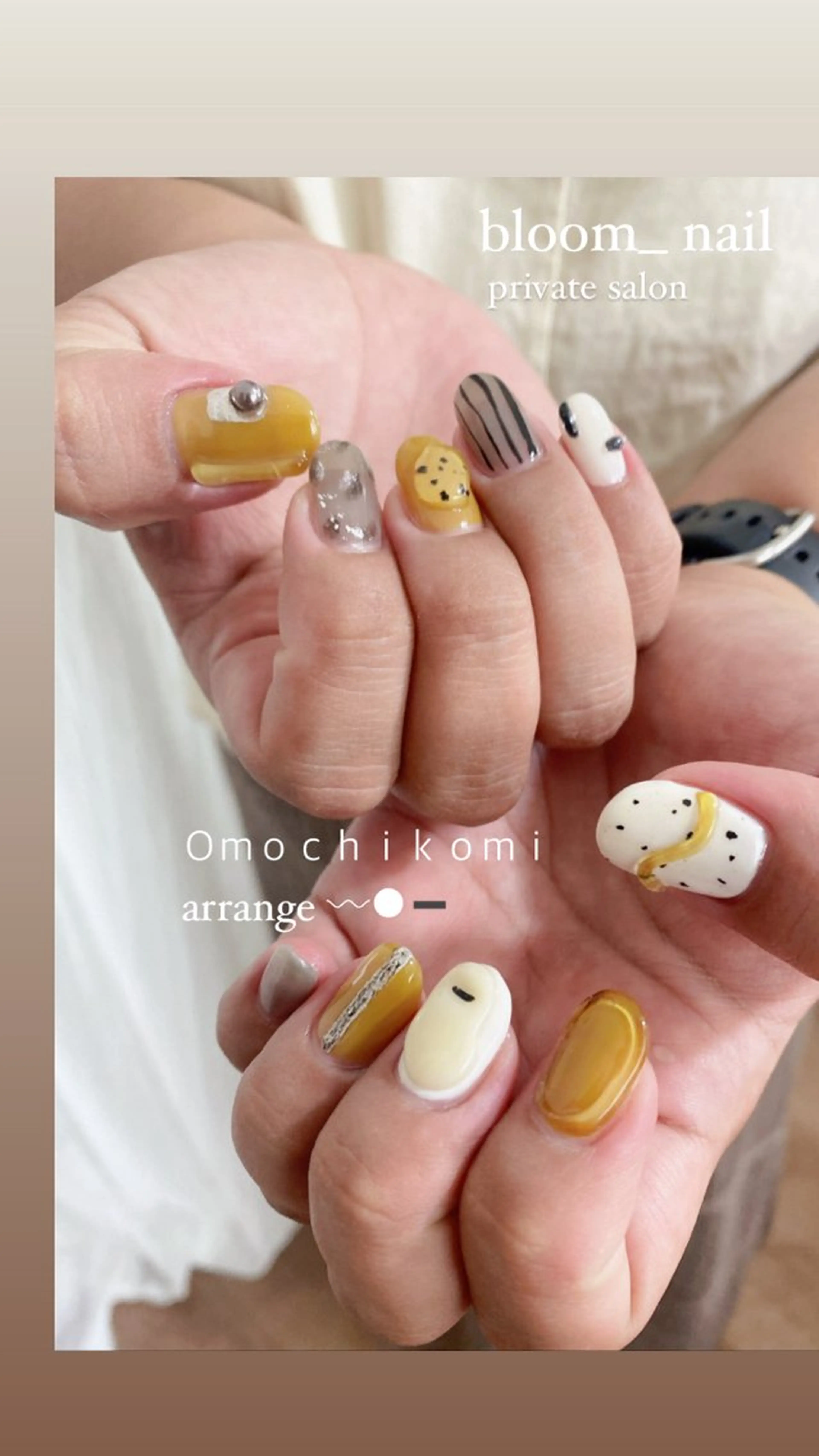 ネイル アートネイル ドット ジェルネイル ぷっくりネイル 黄色 ハンドネイル ハンドケア bloom_ nailのネイルデザイン