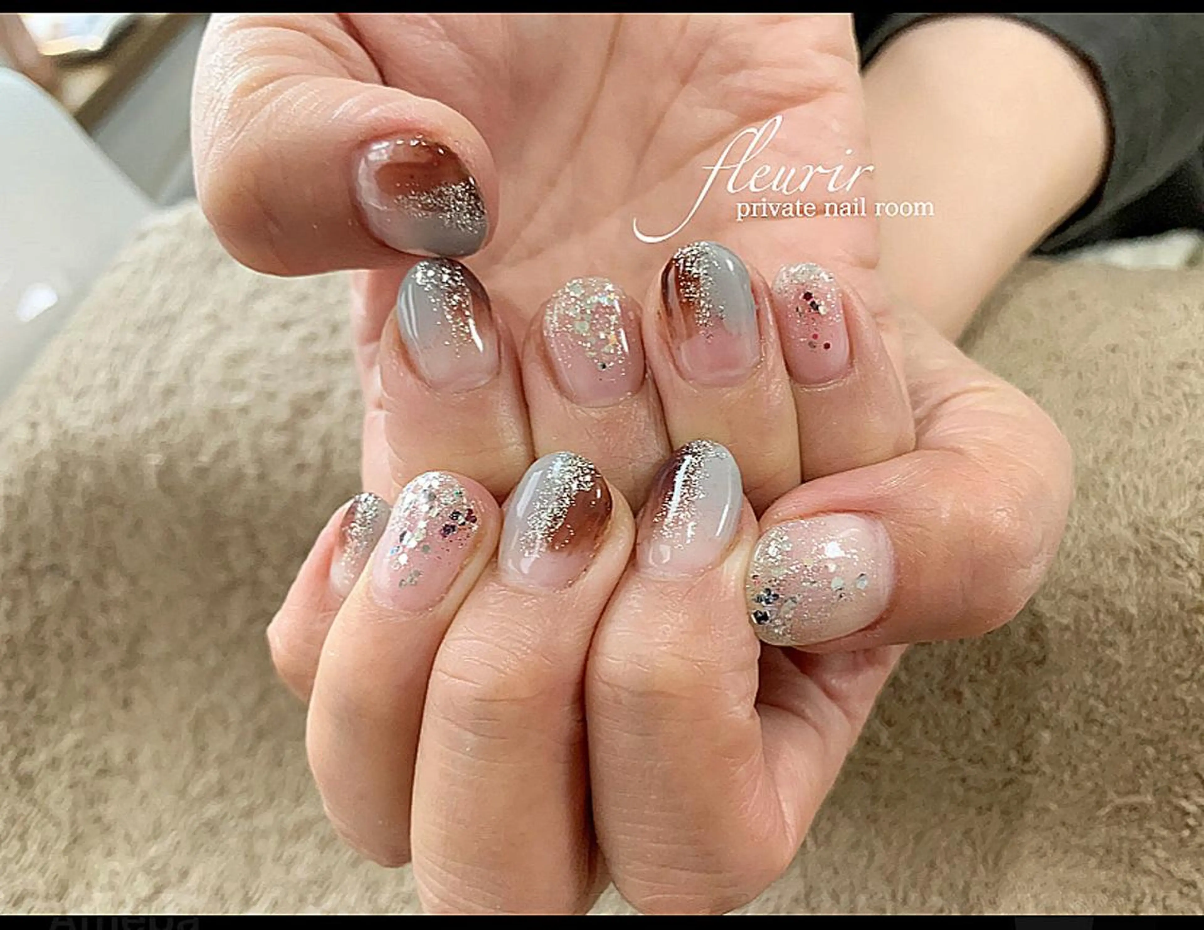 ネイル ブラウン 長さ出し フレンチネイル ジェルネイル ハードジェル フルリール 【プライベートサロンのネイルデザイン