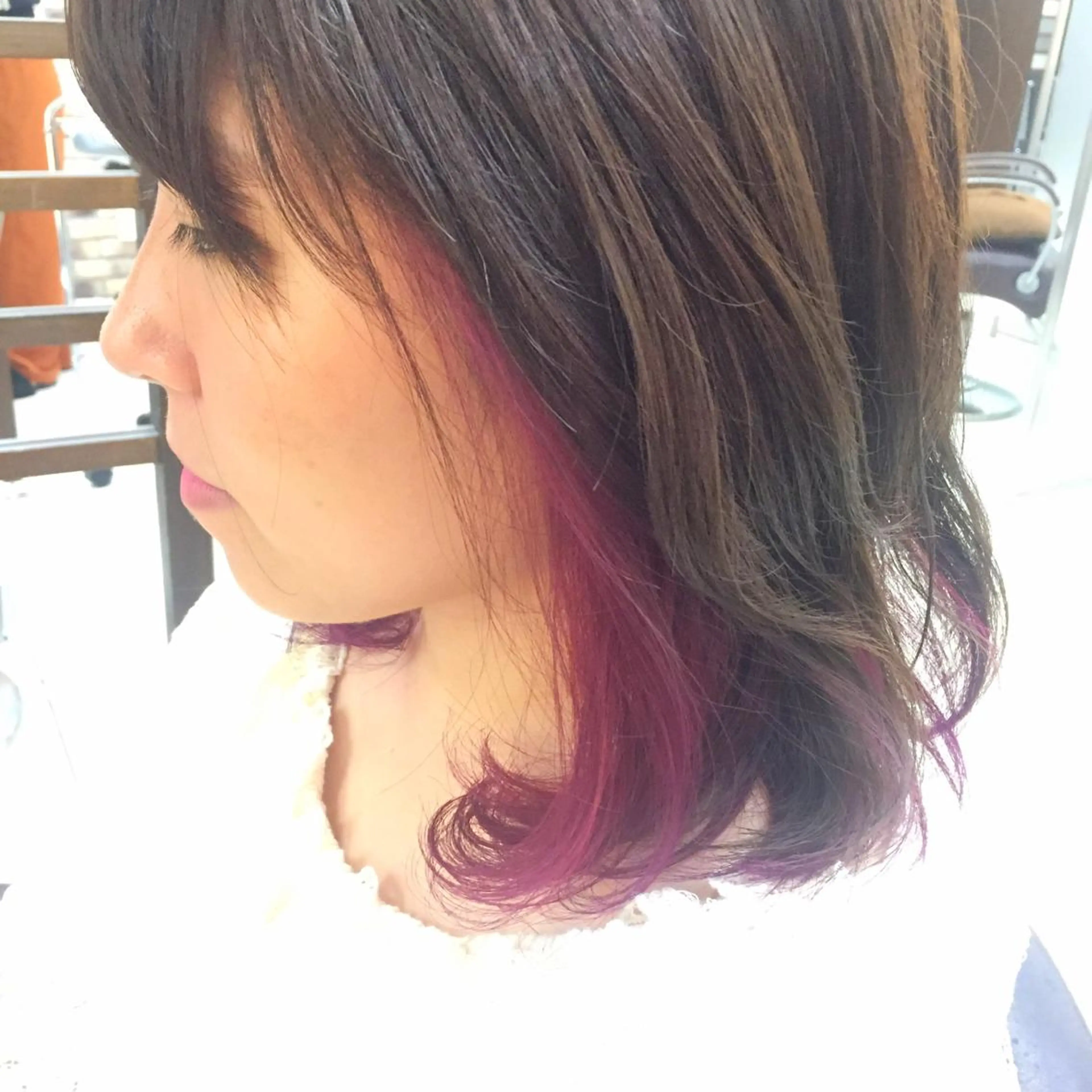 ミディアム セミロング ロング カラー インナーカラー ピンクカラー バイオレットカラー oggi +KENJE所属・大平 美沙のヘアスタイル