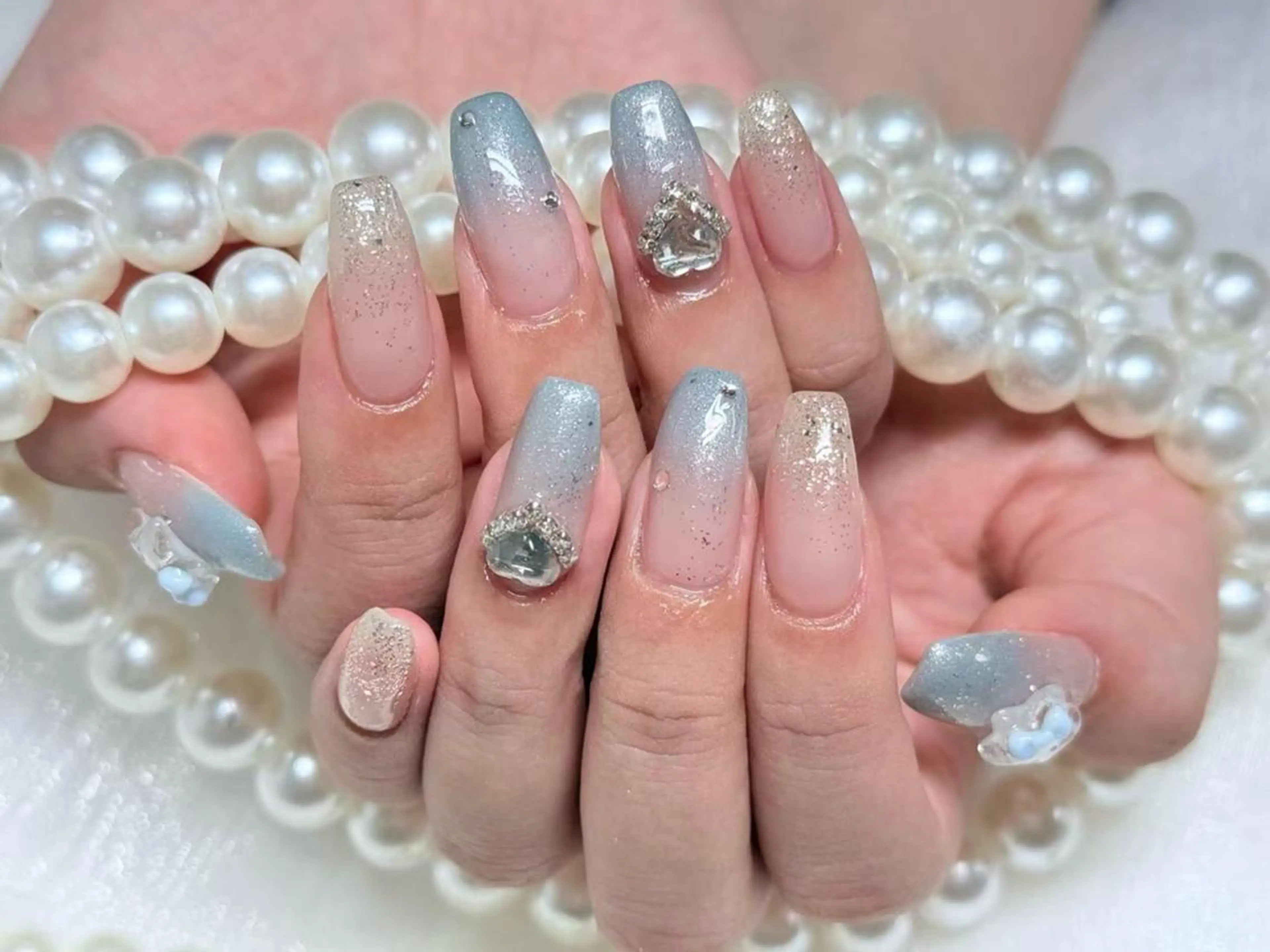 ネイル アートネイル クリアネイル 成人式 長さ出し フラッシュネイル ハンドネイル Ru na🍳のネイルデザイン