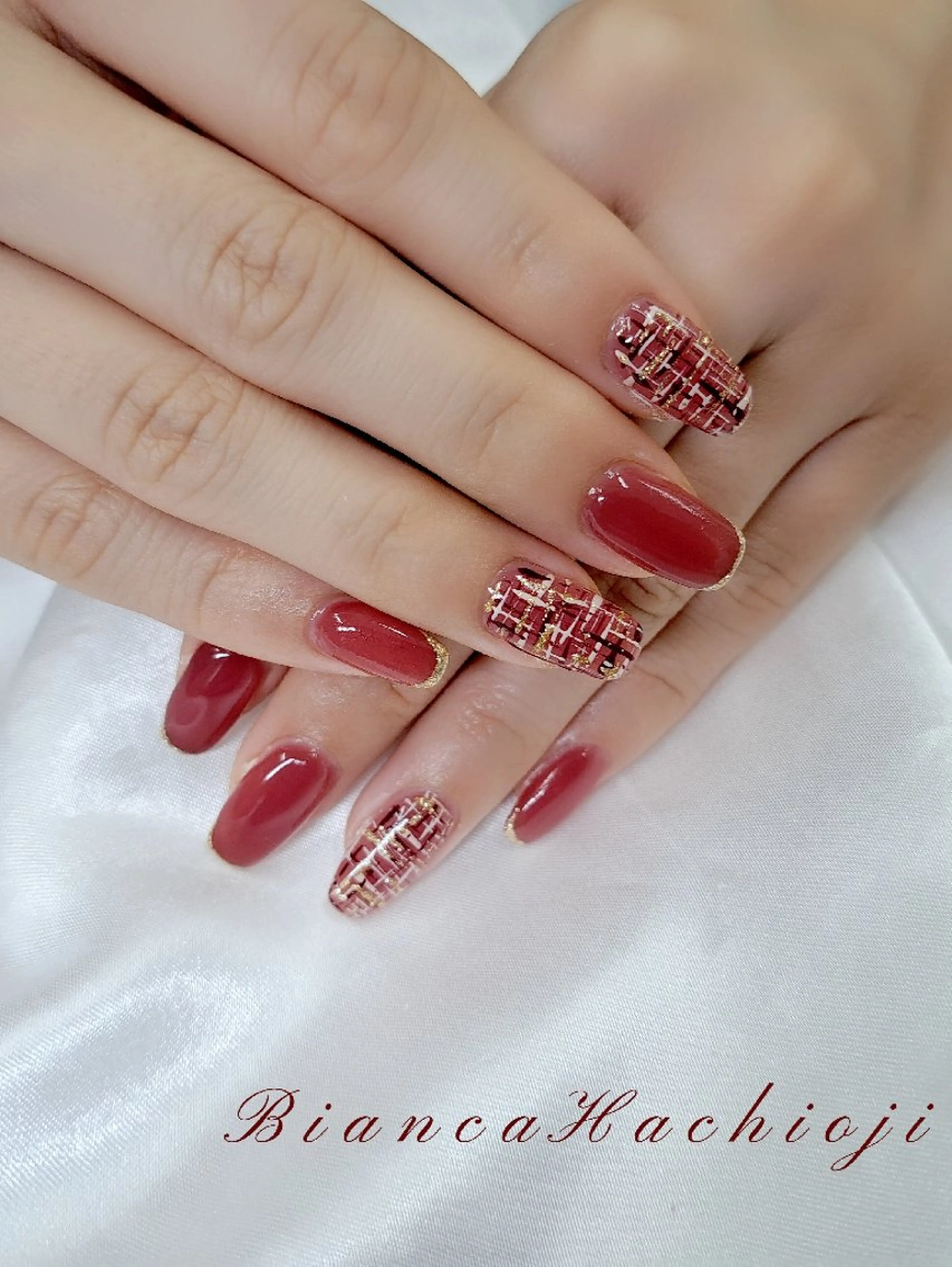 ネイル ツイードネイル ハンドネイル Bianca八王子 まえさだのネイルデザイン