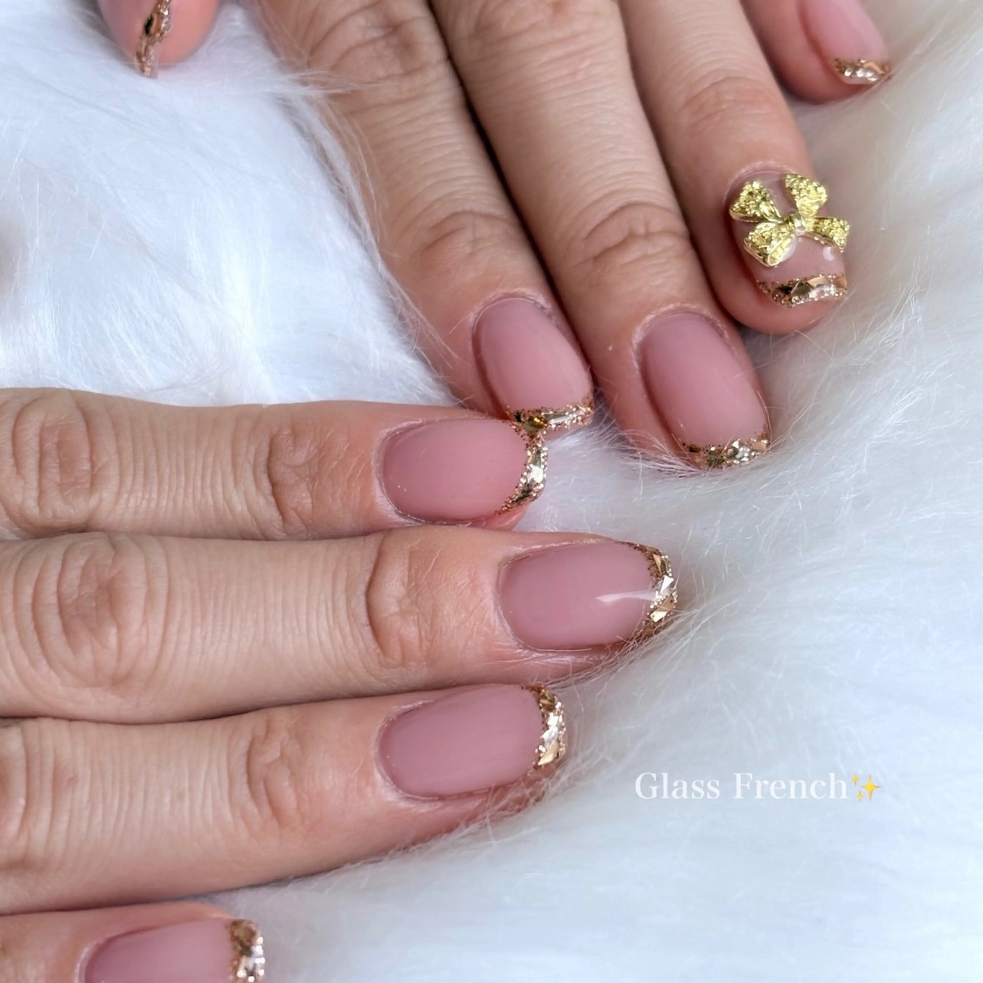ネイル フレンチネイル ガラスフレンチ ゴールド ピンク ハンドネイル Rich+nail Mayuのネイルデザイン