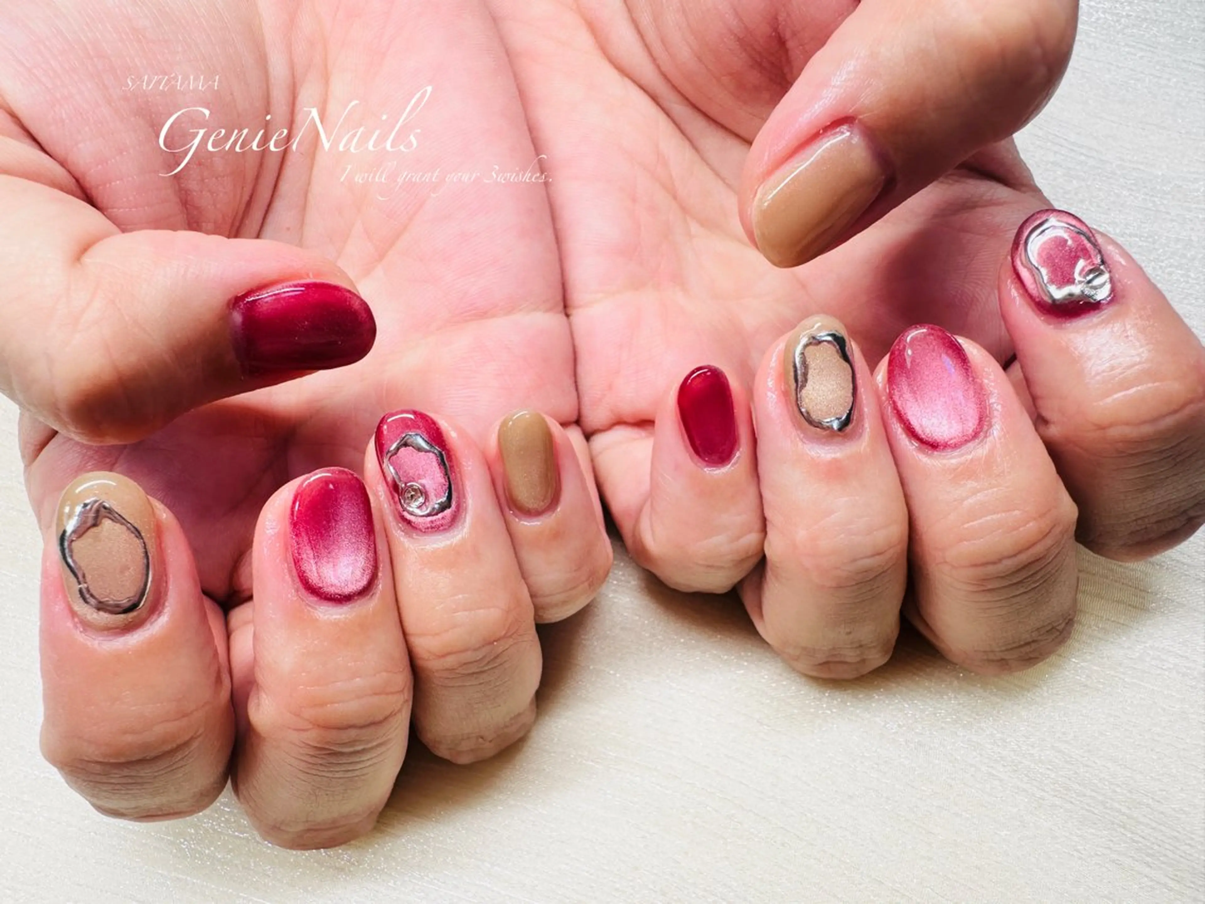 メンズ ネイル アートネイル 長さ出し 氷ネイル・うるうるネイル ロングネイル 持ち込み Genie Nailsのネイルデザイン