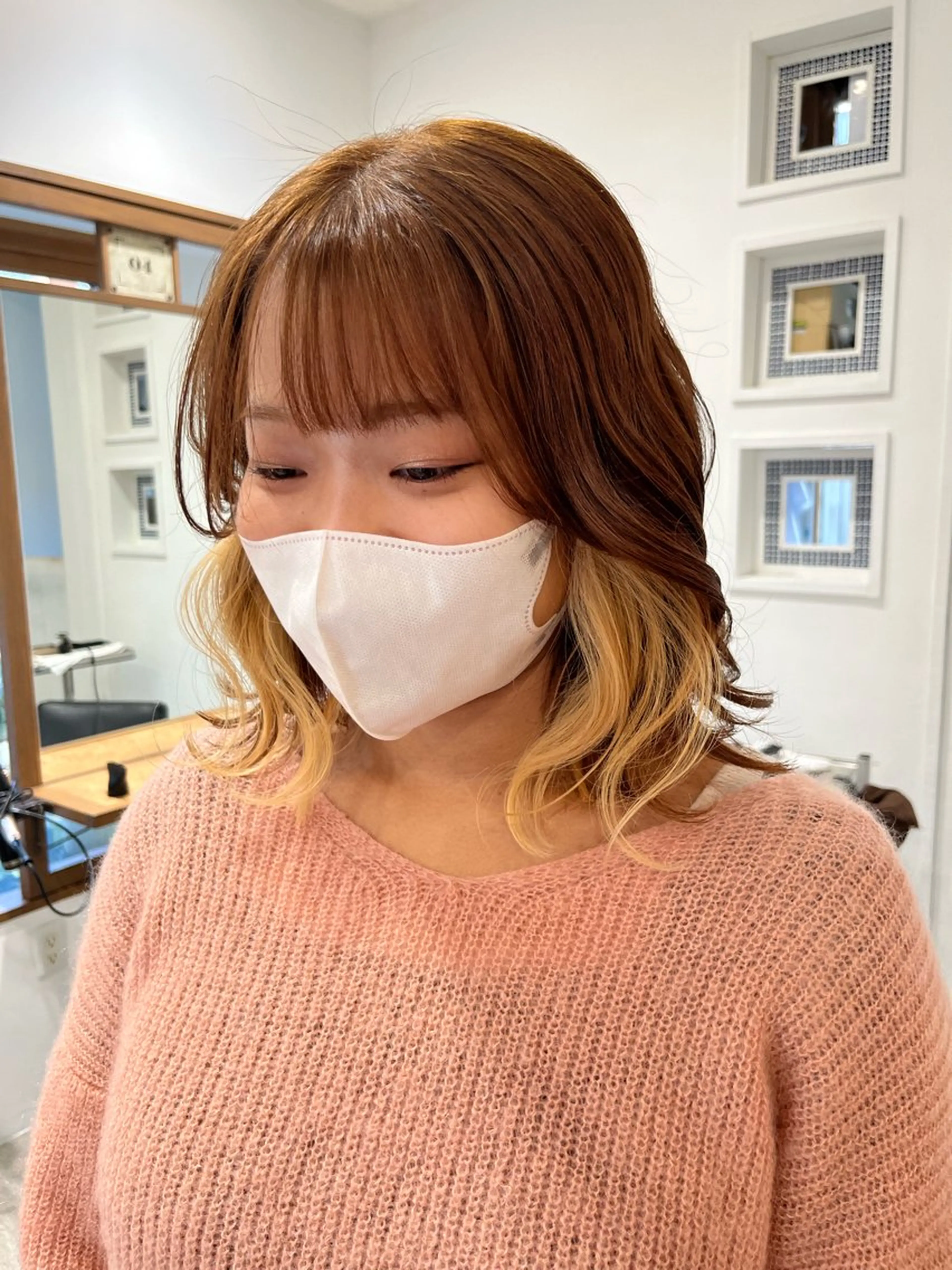 ミディアム ハイライト ヘアカラー トリートメント 無料カットモデル‪✨ ✂️Nanami🌷のヘアスタイル