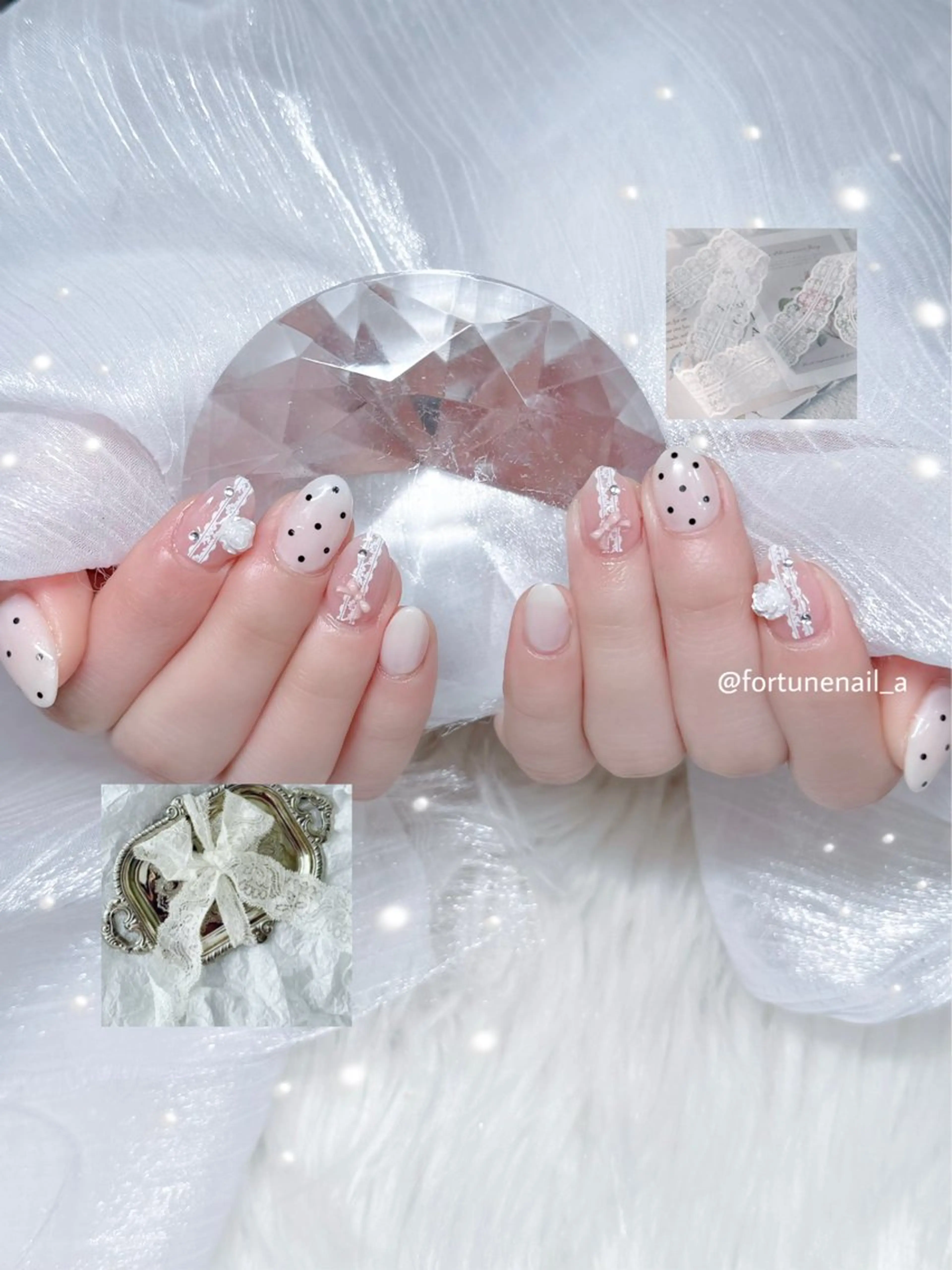 ネイル ドット レース ハンドネイル 🩵 aoi🩵のネイルデザイン
