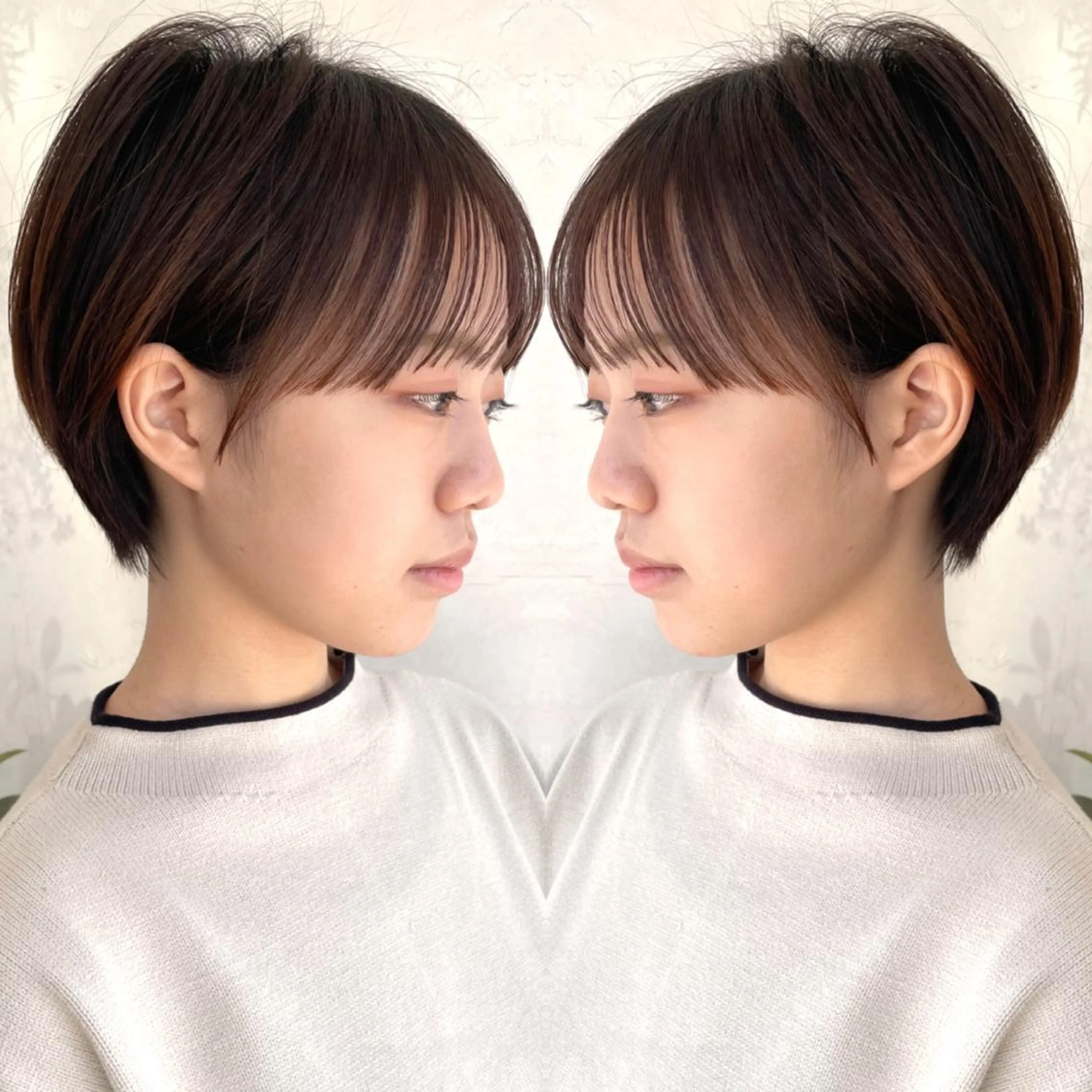 ショート カラー ショートボブ ハンサムショート 丸みショート デザインカラー ハイライトカラー カット ヘアカラー トリートメント 京都大人女性ショート 徒歩1分/秋山のヘアスタイル