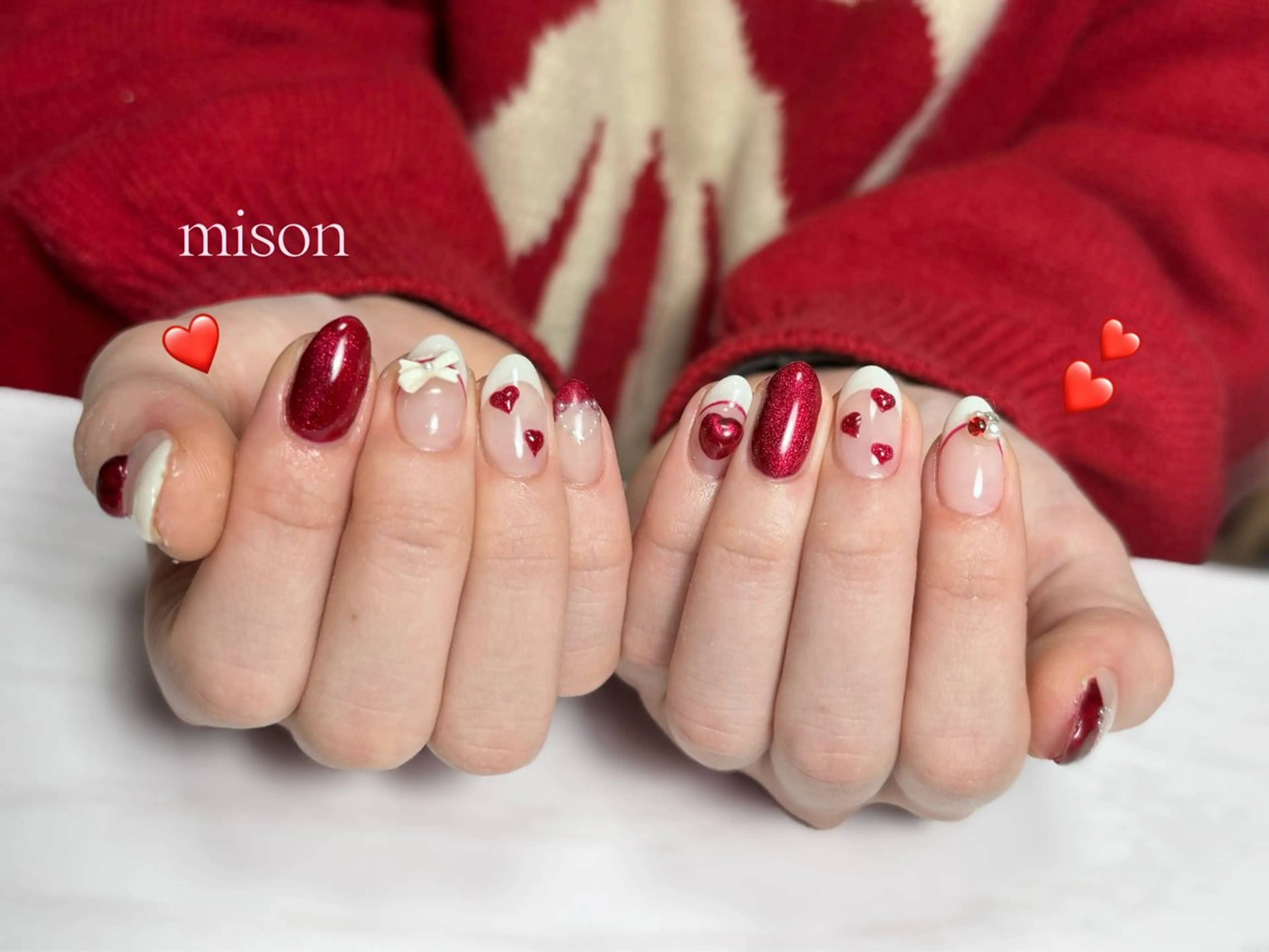 ネイル フレンチネイル ジェルネイル ハート マグネットネイル 持ち込み mison所属・mison 安形友花のネイルデザイン