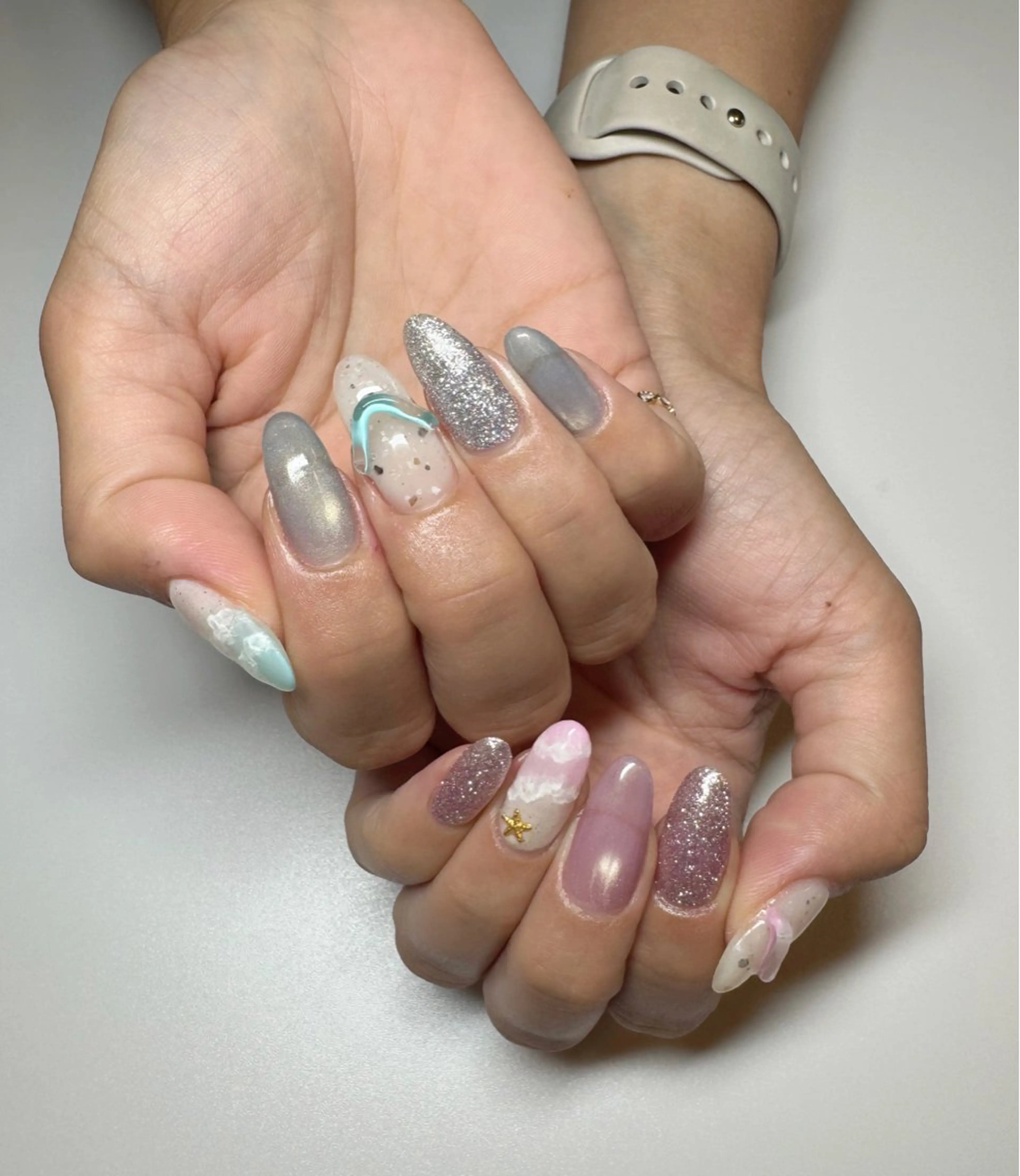 ネイル アートネイル ブルー クリアネイル フラッシュネイル マグネットネイル NAILSALON Nave所属・Nave NAOのネイルデザイン