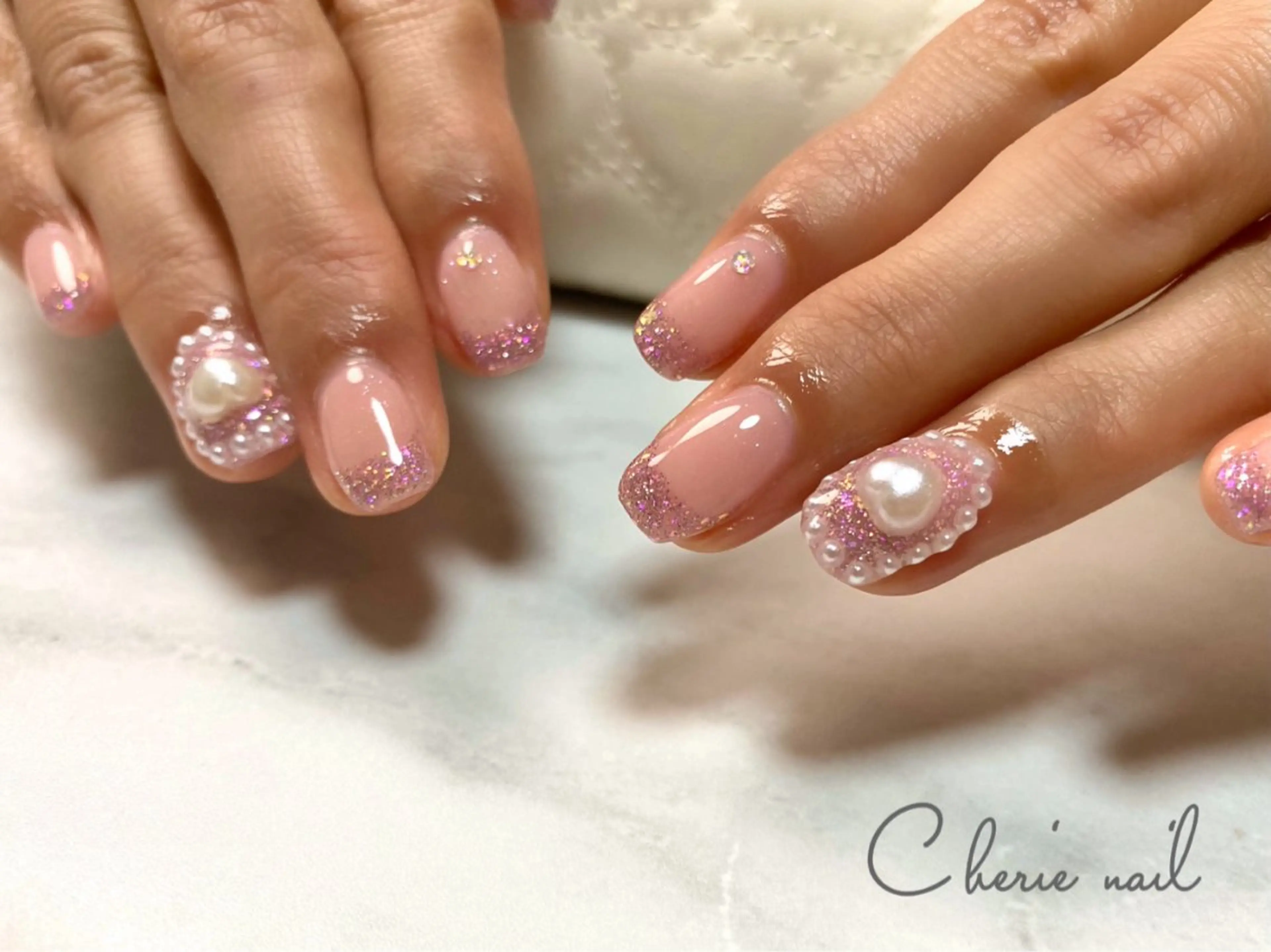 ネイル フラッシュネイル フレンチネイル ジェルネイル ガーリー ピンク ハンドネイル Cherienail yunaのネイルデザイン