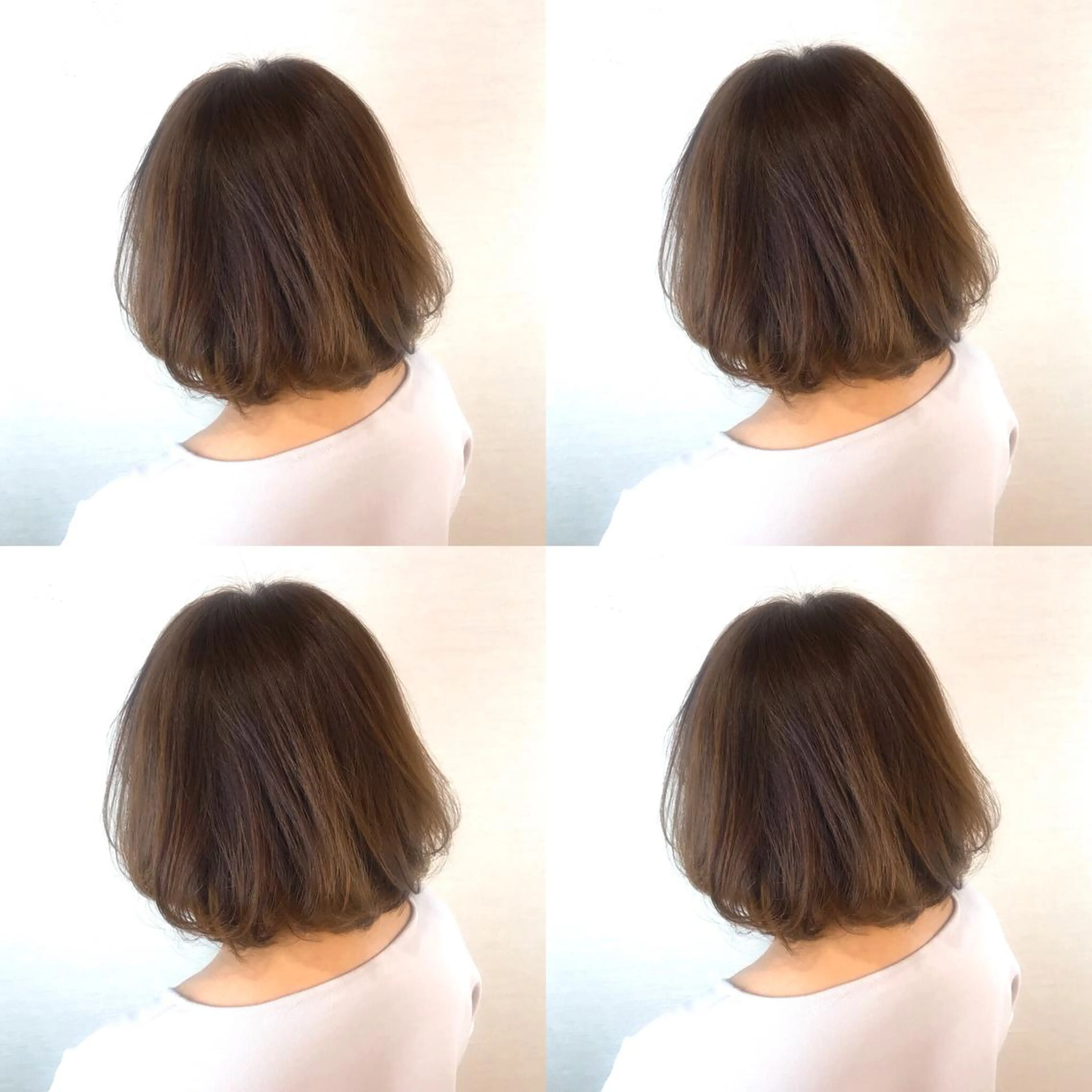 ミディアム カラー ベージュカラー ボブ 韓国レイヤーカット/ ダブルカラーのヘアスタイル