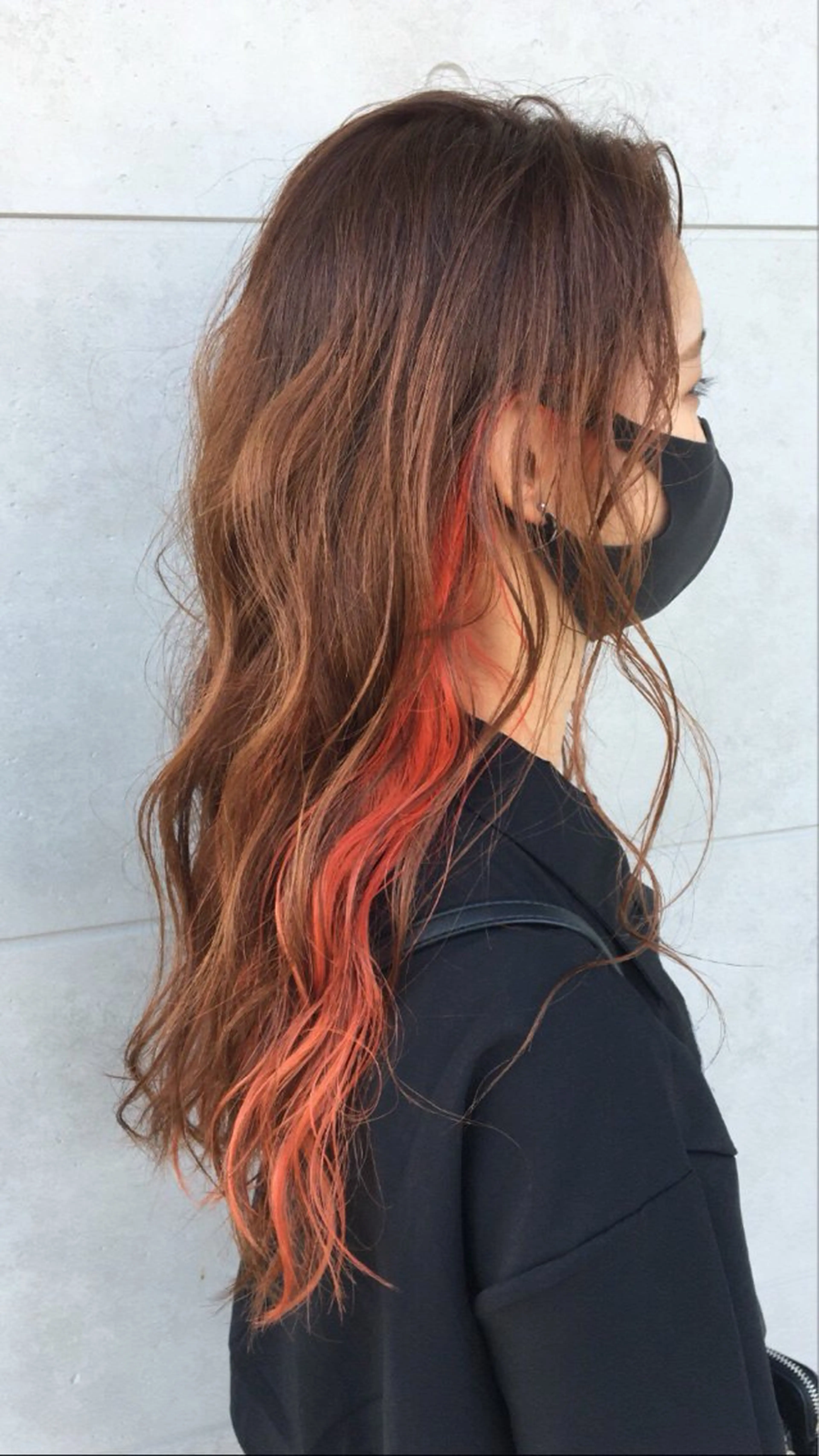 ロング カラー イヤリングカラー オレンジ GRANDEUR natsukiのヘアスタイル