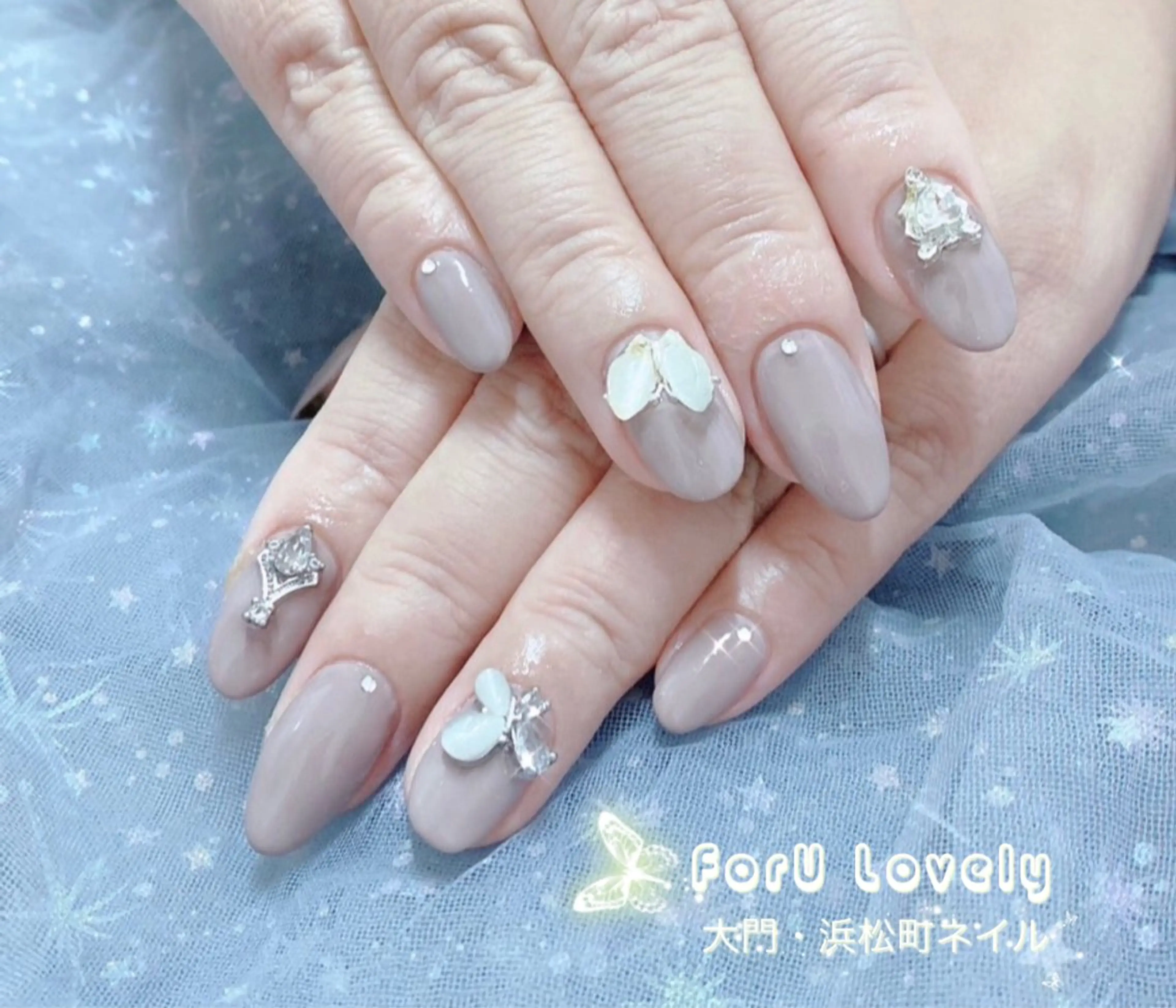 ネイル フットネイル フレンチネイル ジェルネイル ガラスフレンチ ハート 大門浜松町 ネイルのネイルデザイン