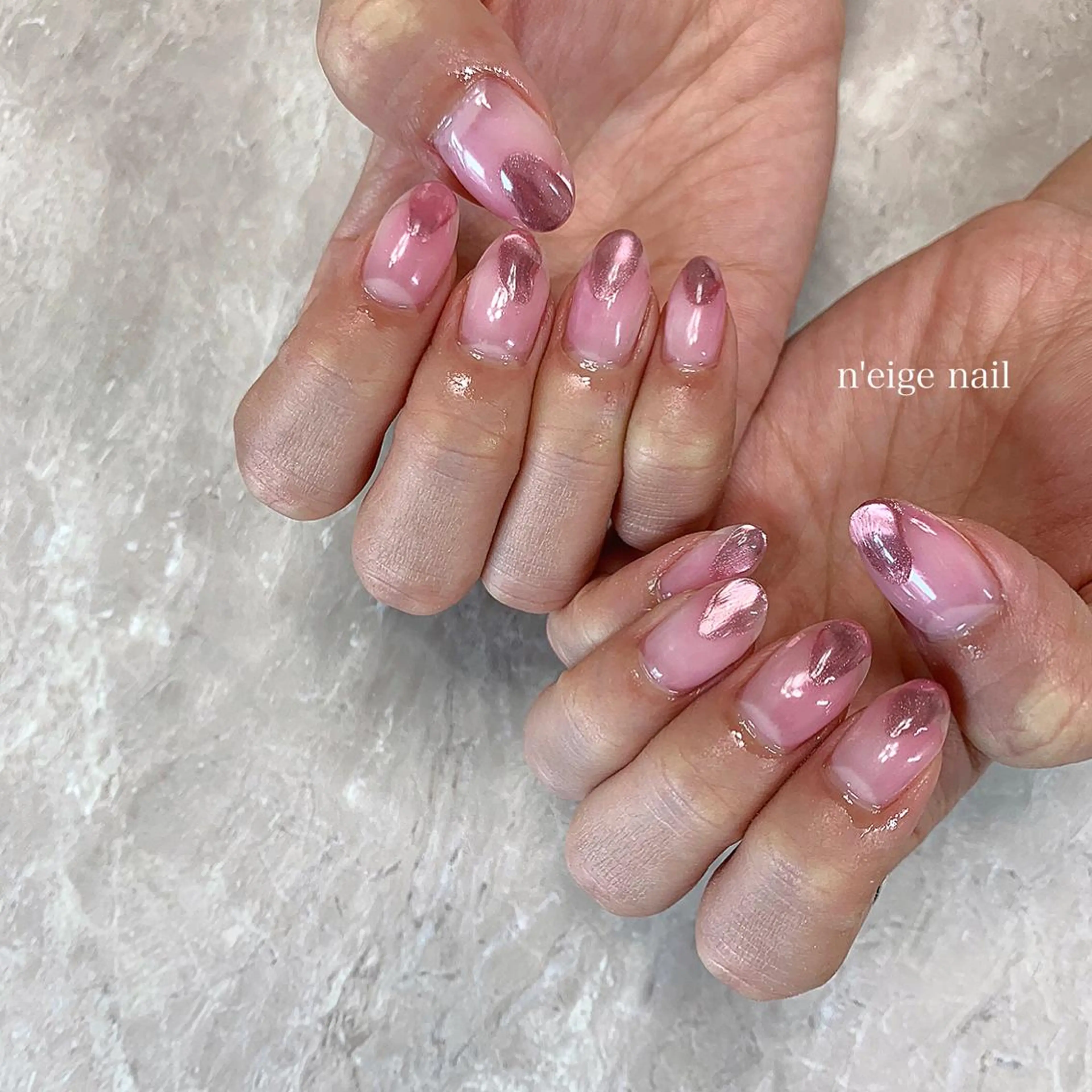 ネイル アートネイル ハート キラキラネイル ニュアンスネイル 夏ネイル n'eige nail所属・大谷 綾香のネイルデザイン