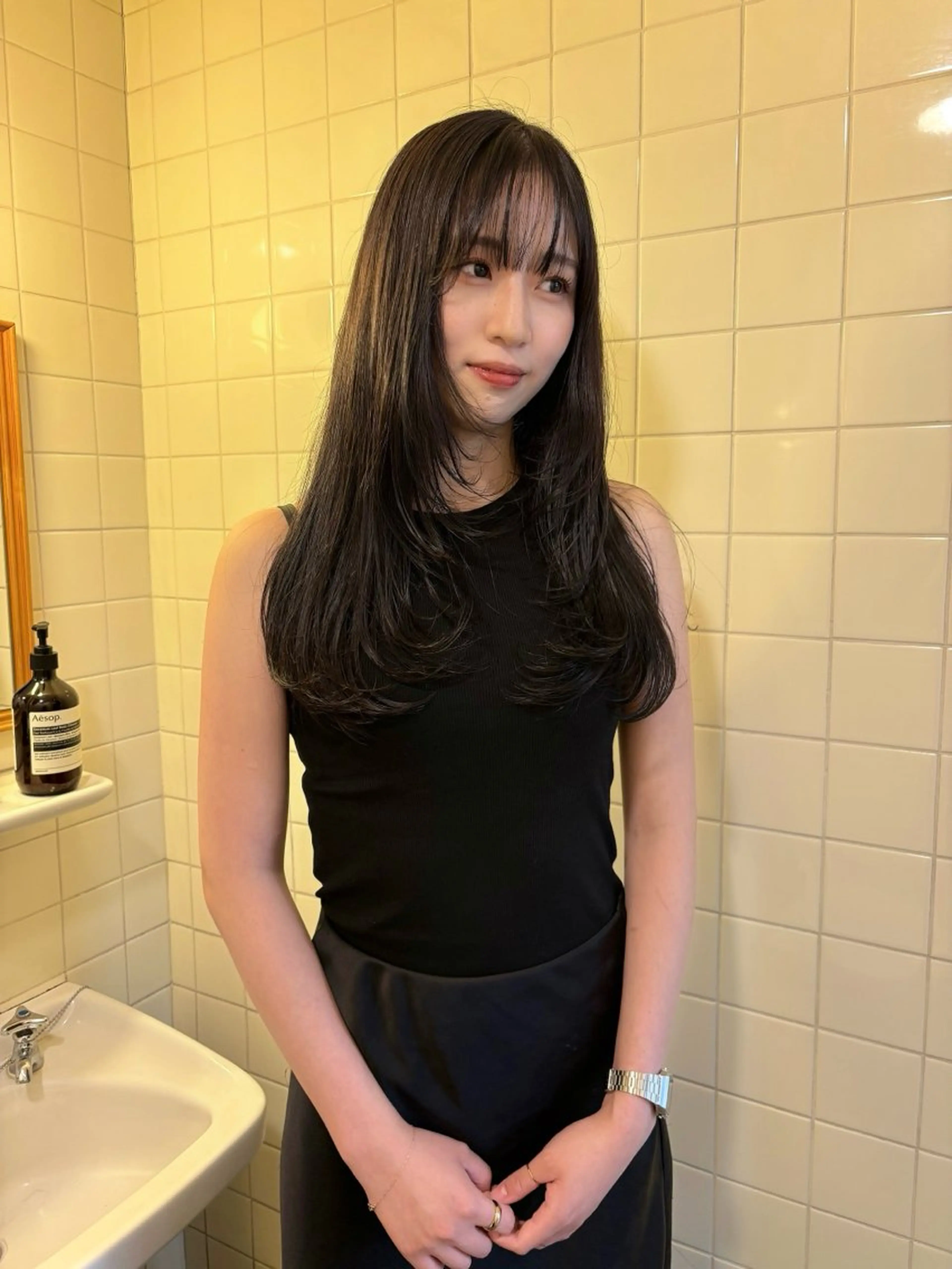 ロング カラー ヘアカラー トリートメント 韓国ボブ＆顔まわり レイヤー♡TOMOEのヘアスタイル