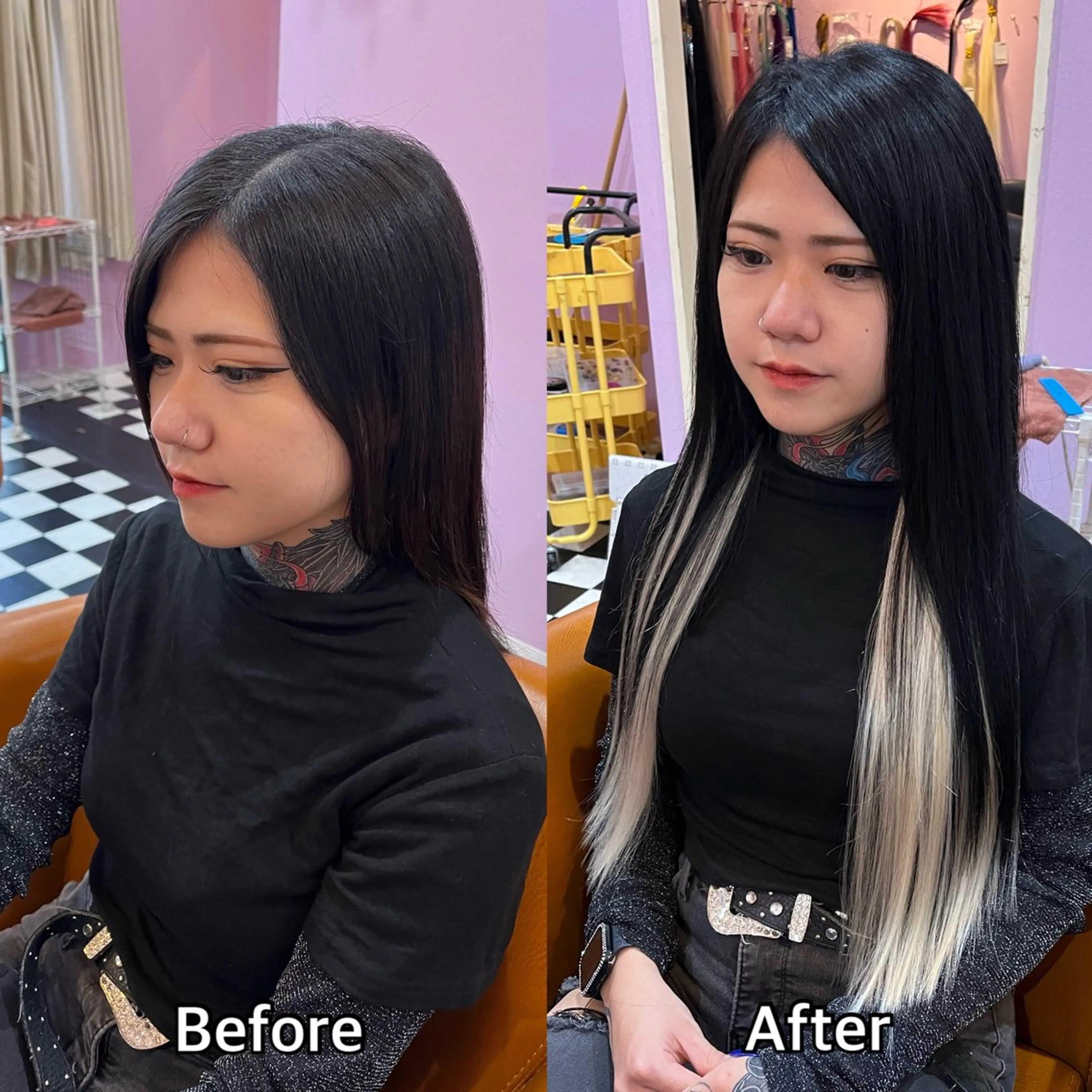 ロング シール＋ちび編み込み エクステ梅田🐨のヘアスタイル