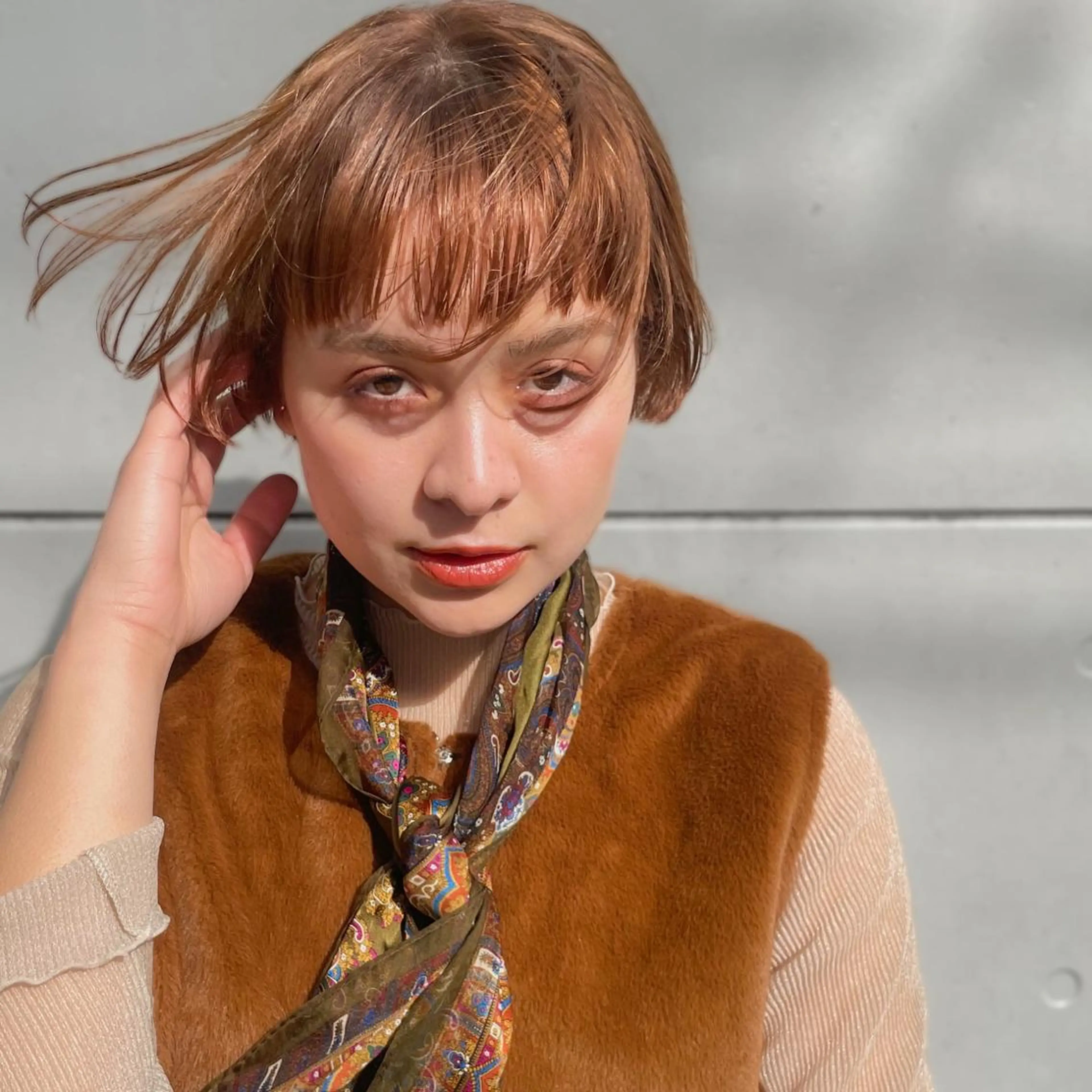 ショート カラー ベージュカラー オレンジ ピンクカラー ピンクベージュ カット ヘアカラー 高橋 みく/ minim 暖色のヘアスタイル