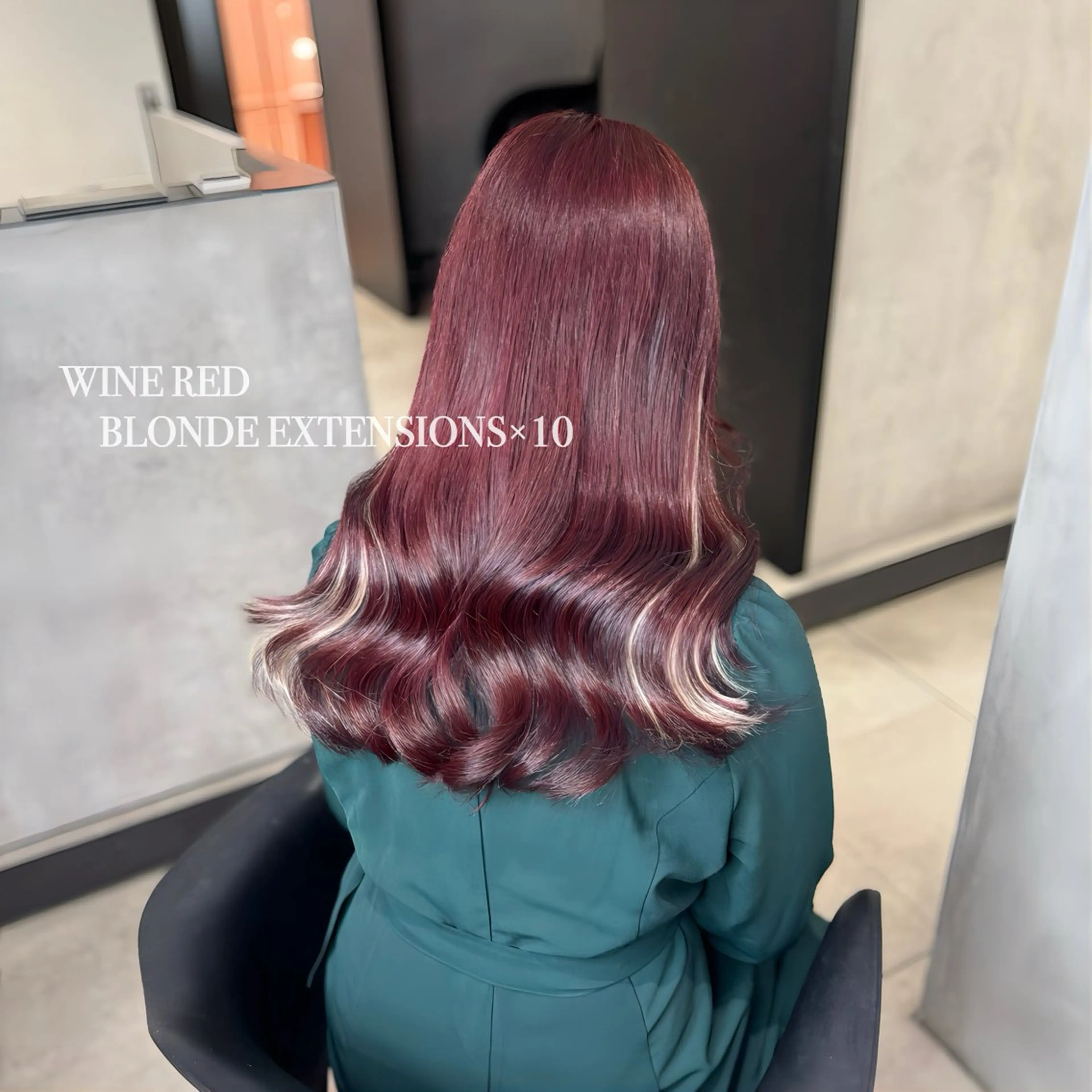 ロング カラー ボルドーカラー エクステ エクステ 大阪 梅田/ ハイトーン/エクステのヘアスタイル