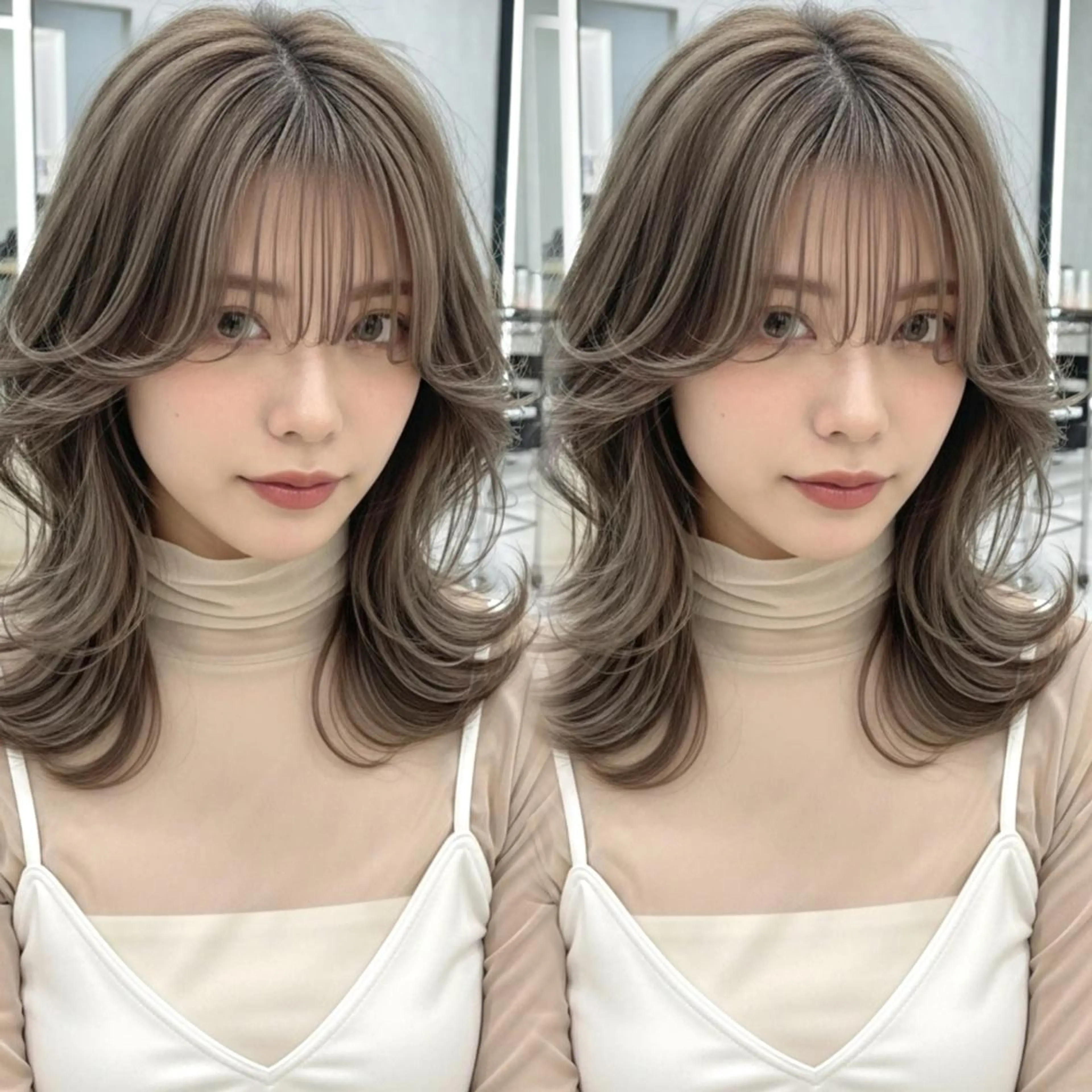 ミディアム 顔周りカット 韓国風ヘア レイヤーカット 小顔カット カット ヘアカラー トリートメント ✨韓国レイヤー🦋 リピートNO.1✨のヘアスタイル