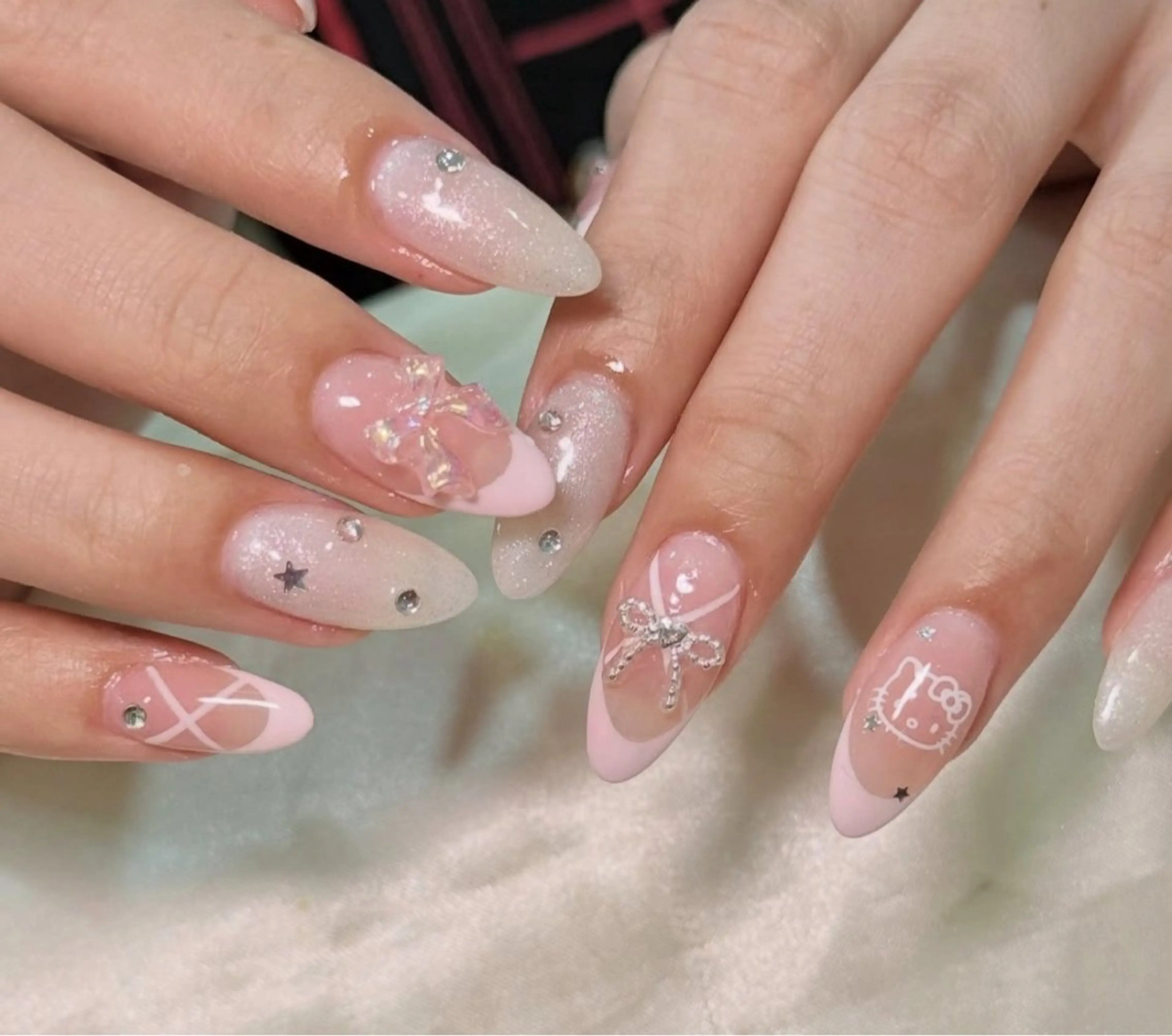 ネイル フレンチネイル キラキラネイル 水色 マグネットネイル ミラーネイル Lina nail所属・Luna 池袋のネイルデザイン