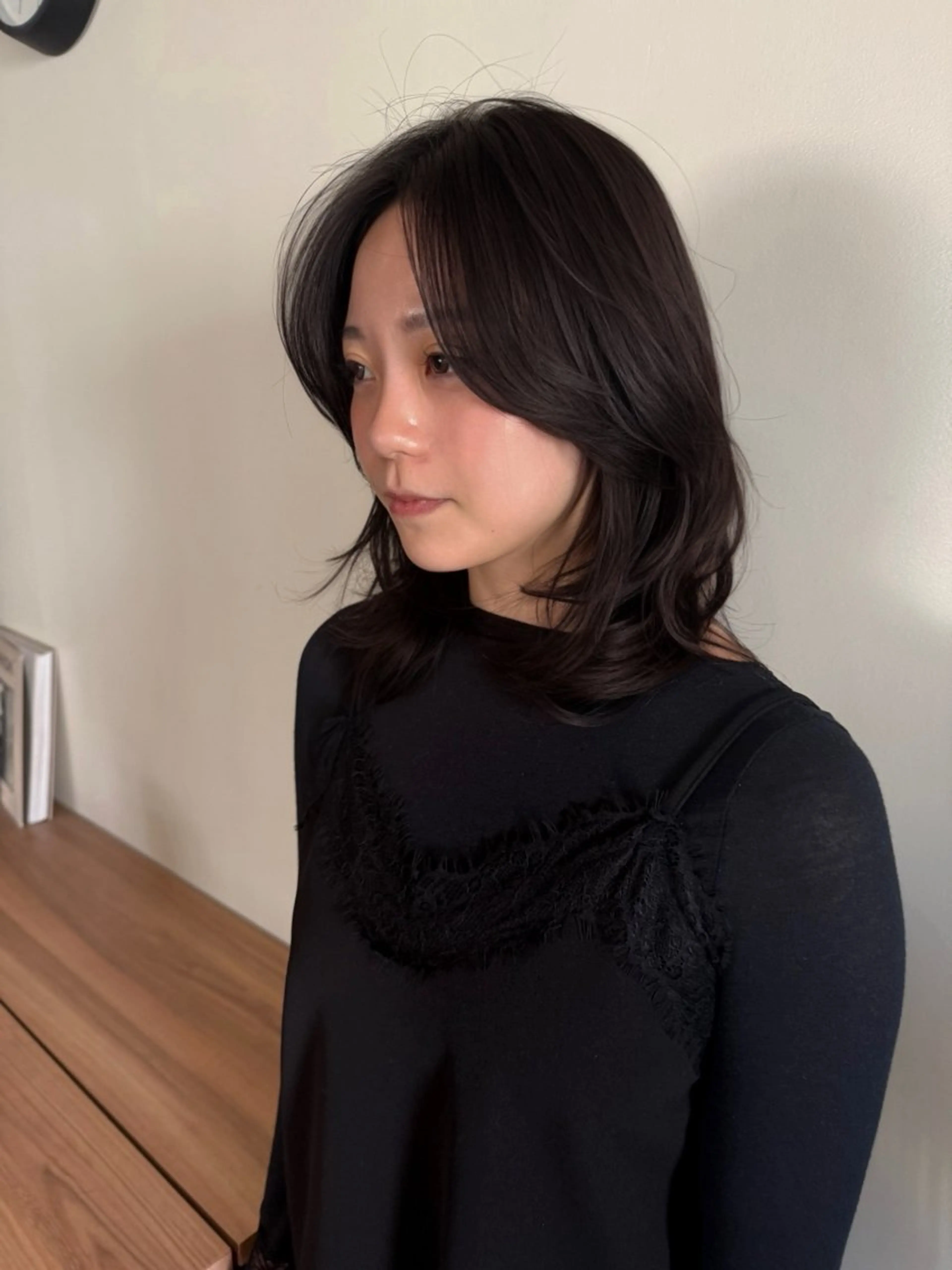 ミディアム かきあげバング レイヤーカット カット ヘアカラー レイヤーカット\ウル フ　chinatsuのヘアスタイル