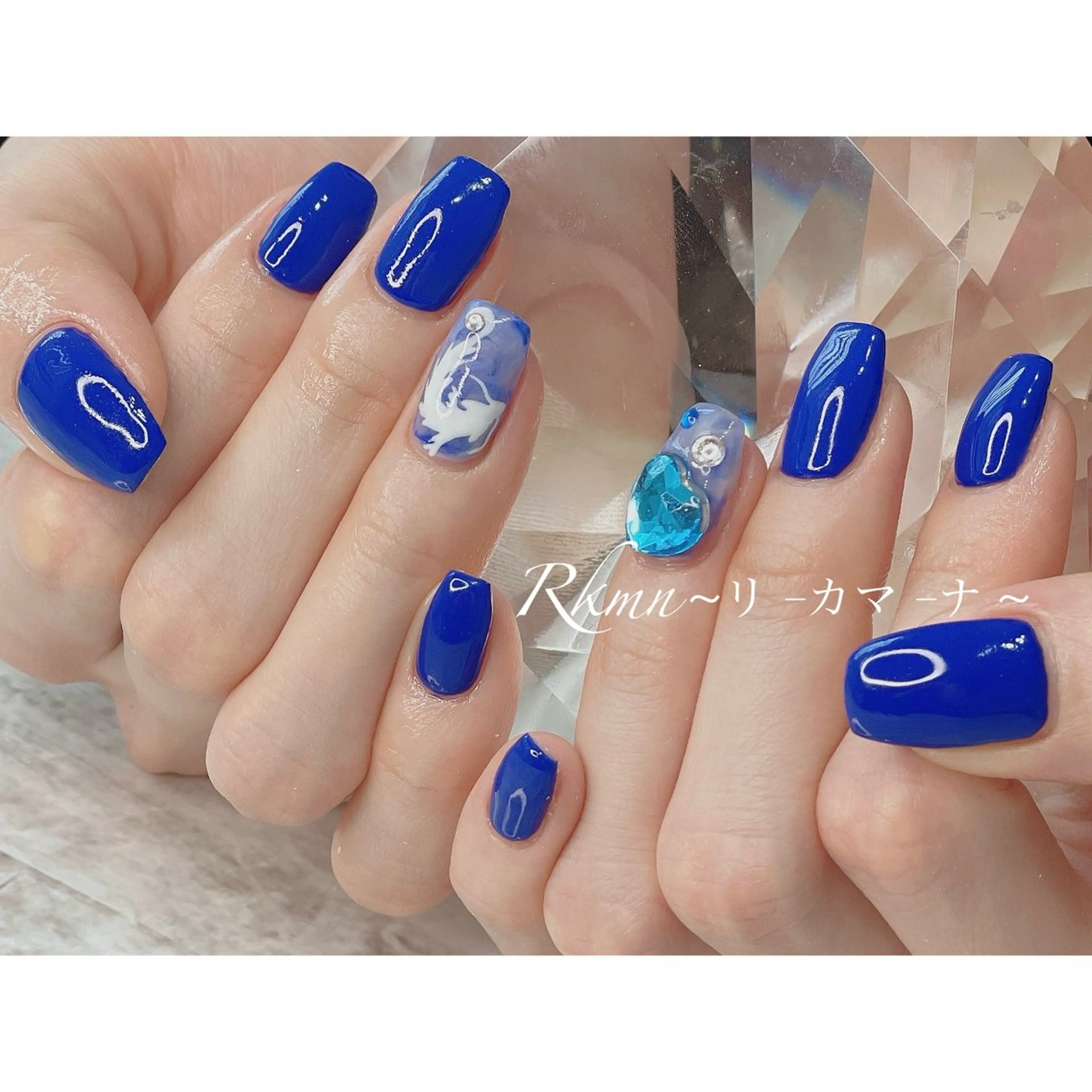 ネイル アートネイル ブルー ハート 春ネイル ハンドネイル フットネイル ハンドケア Rkmn ~リ-カマ-ナ~のネイルデザイン