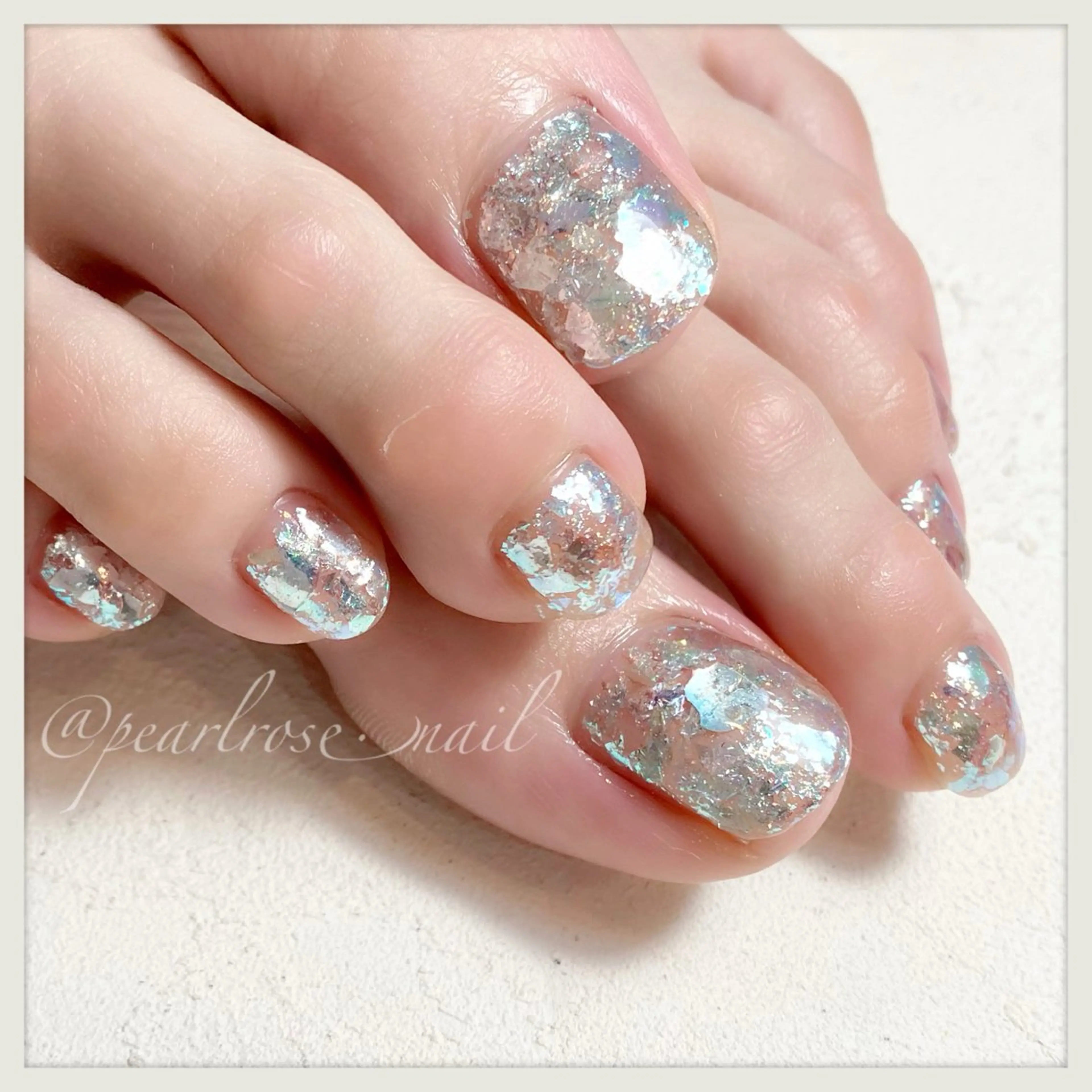 ネイル 水色 シルバー フットネイル Beauty salon Ryu・ange所属・PEARL ROSE パールローズのネイルデザイン