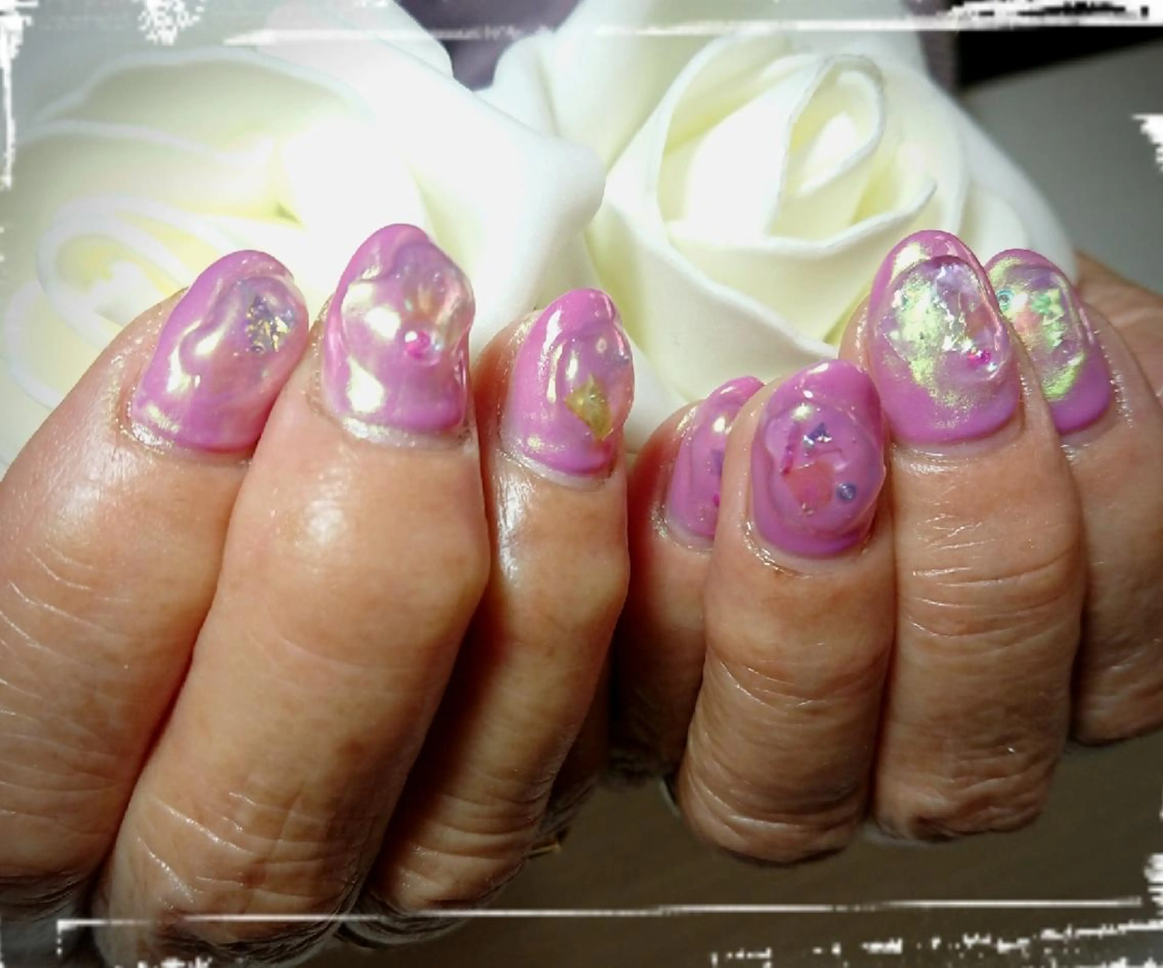 ネイル オーロラネイル ピンク ハンドネイル 林 珠里のネイルデザイン