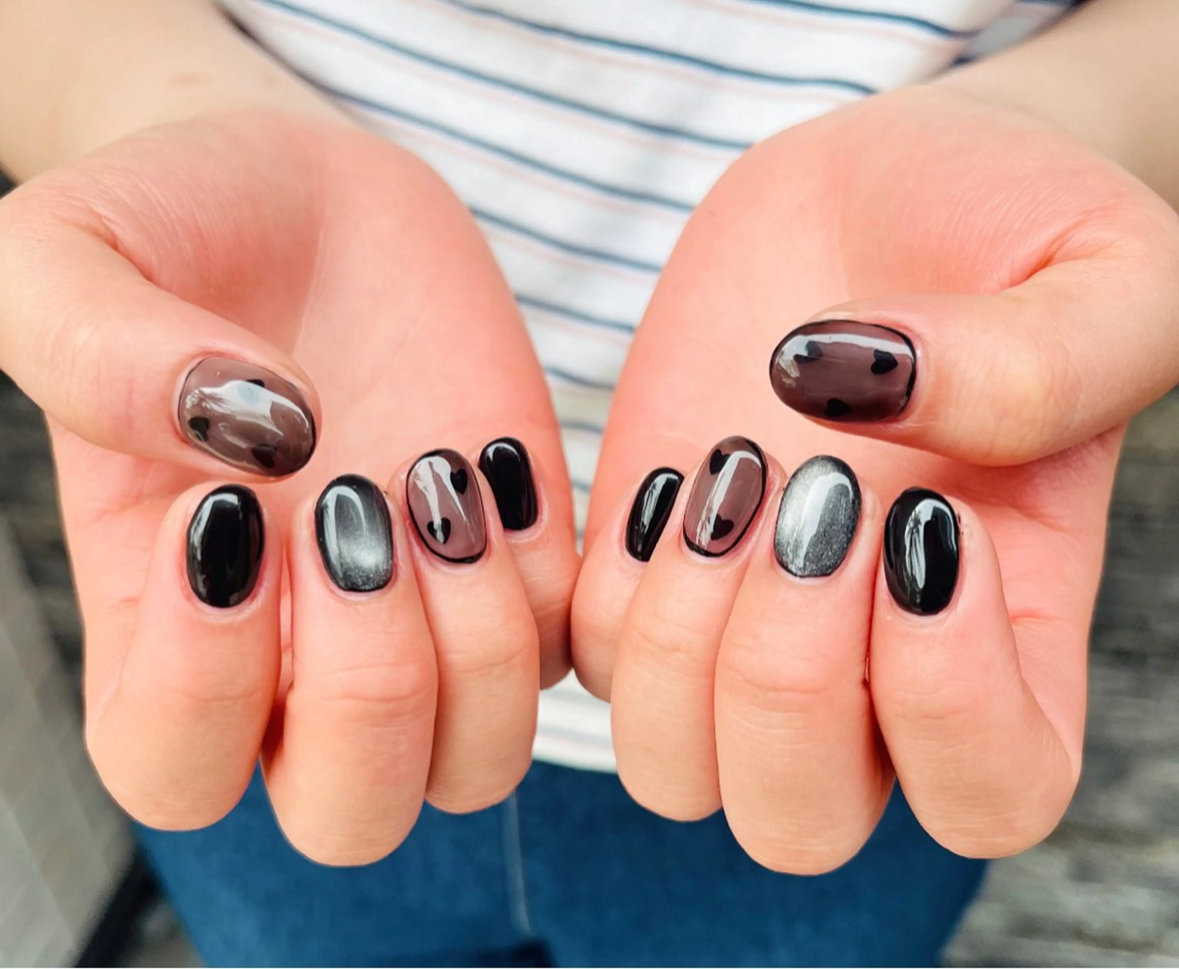 ネイル ハート シルバー ハンドネイル HazeGrass NAILのネイルデザイン